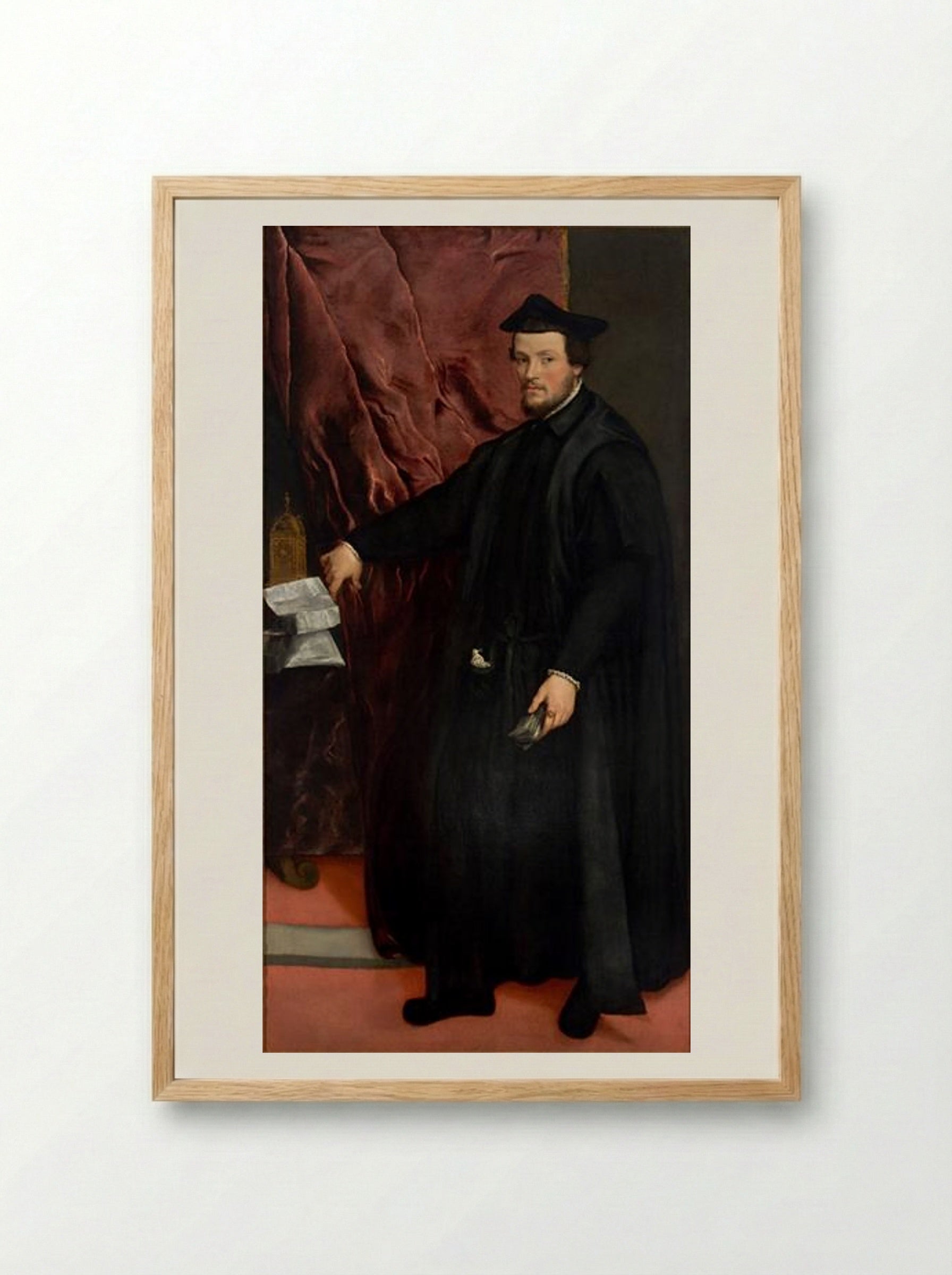 Portrait of Cardinal Cristoforo Madruzzo - Titian - Framed Print Wood