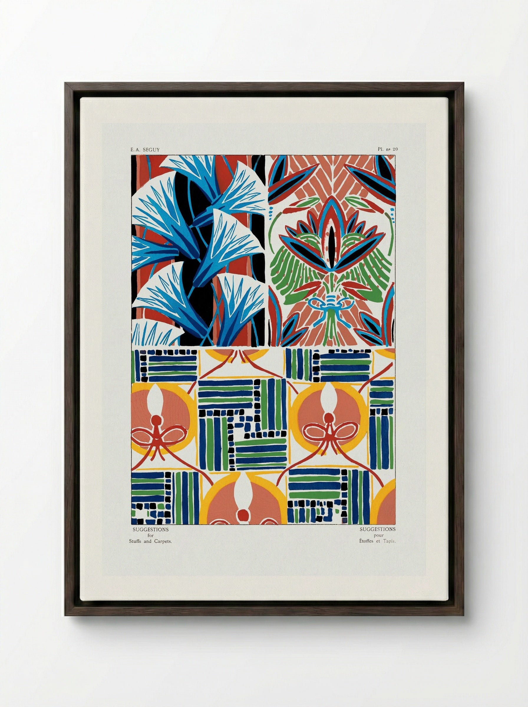 Floral Pattern No. 20 (Textile Design) - Émile-Allain Séguy - Framed Canvas Dark Wood