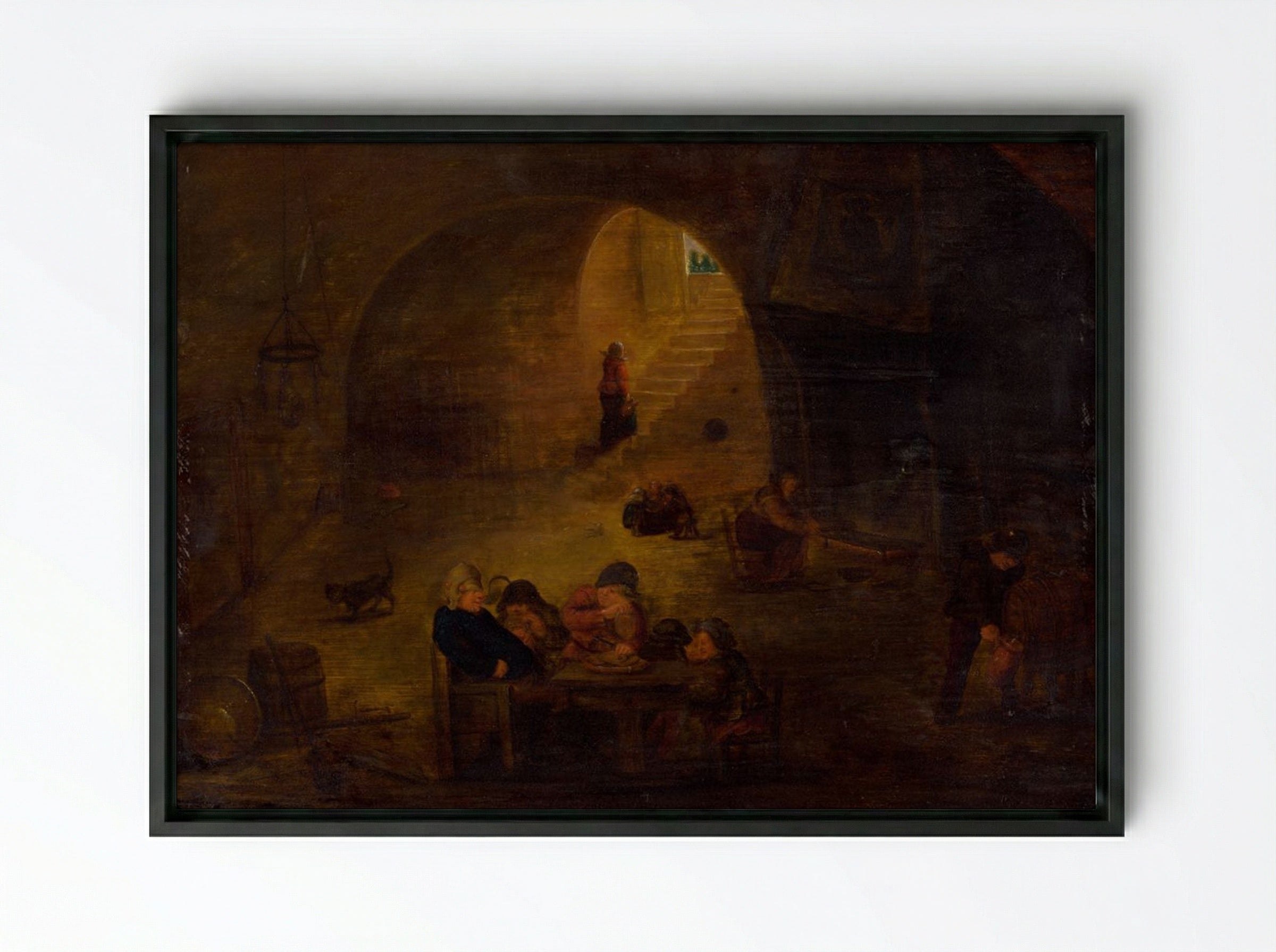 In the Wine Cellar - David Teniers the Younger - Framed Canvas Black