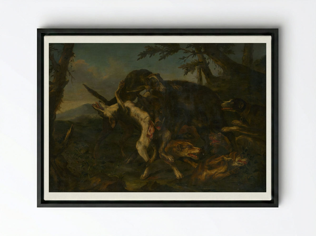 Boar Hunt - Frans Snyders - Framed Canvas Black
