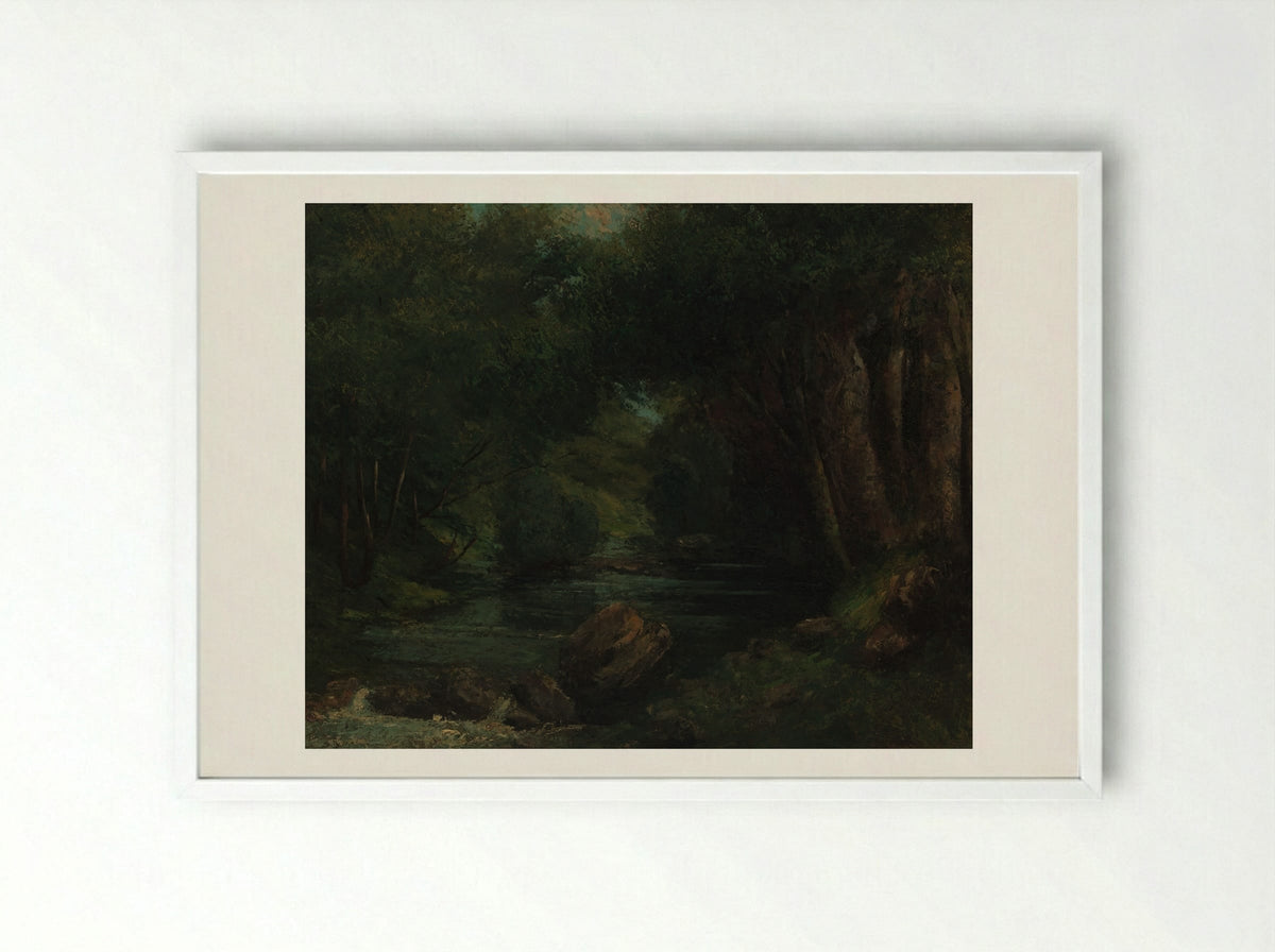 A Brook in the Forest - Gustave Courbet - Framed Print White