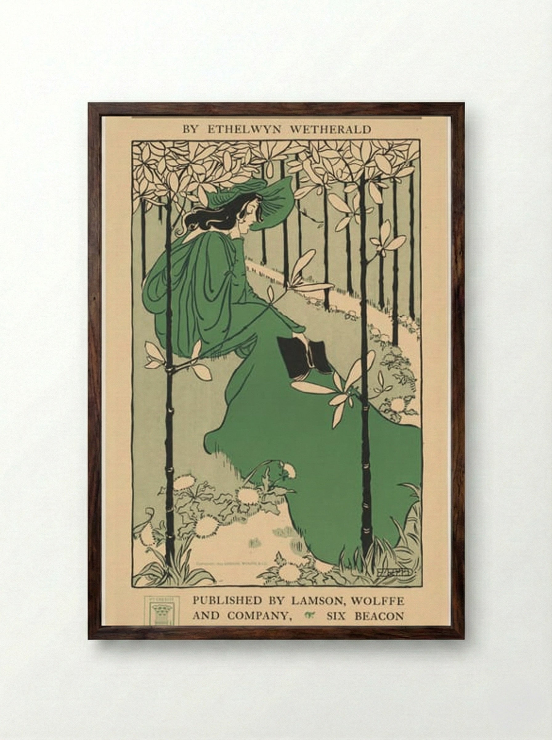 The House of the Trees and Other Poems by Ethelwyn Wetherald (Book Cover) - Ethel Reed - Framed Print Dark Wood