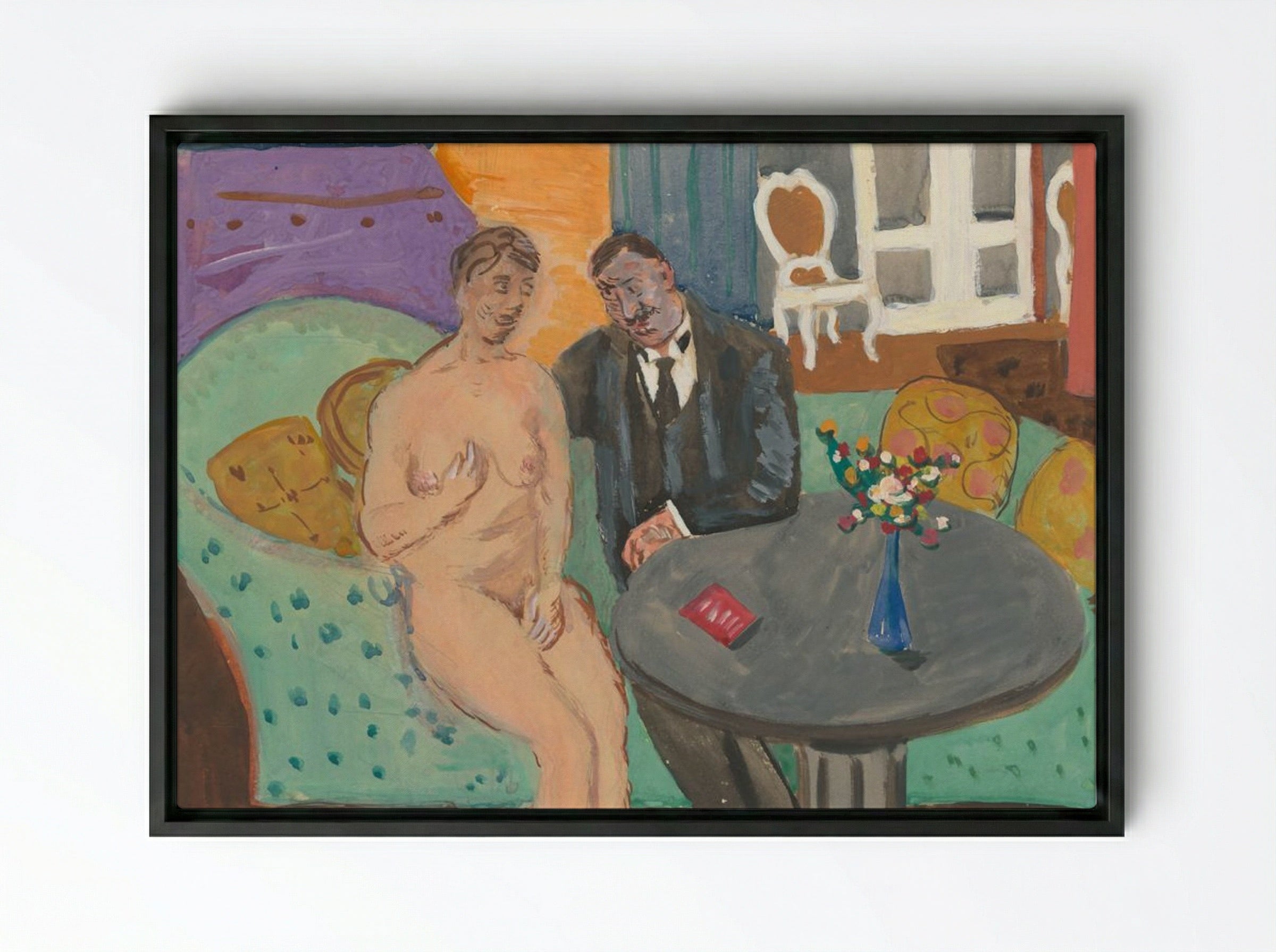 He and Sofa - Cyprián Majerník - Framed Canvas Black