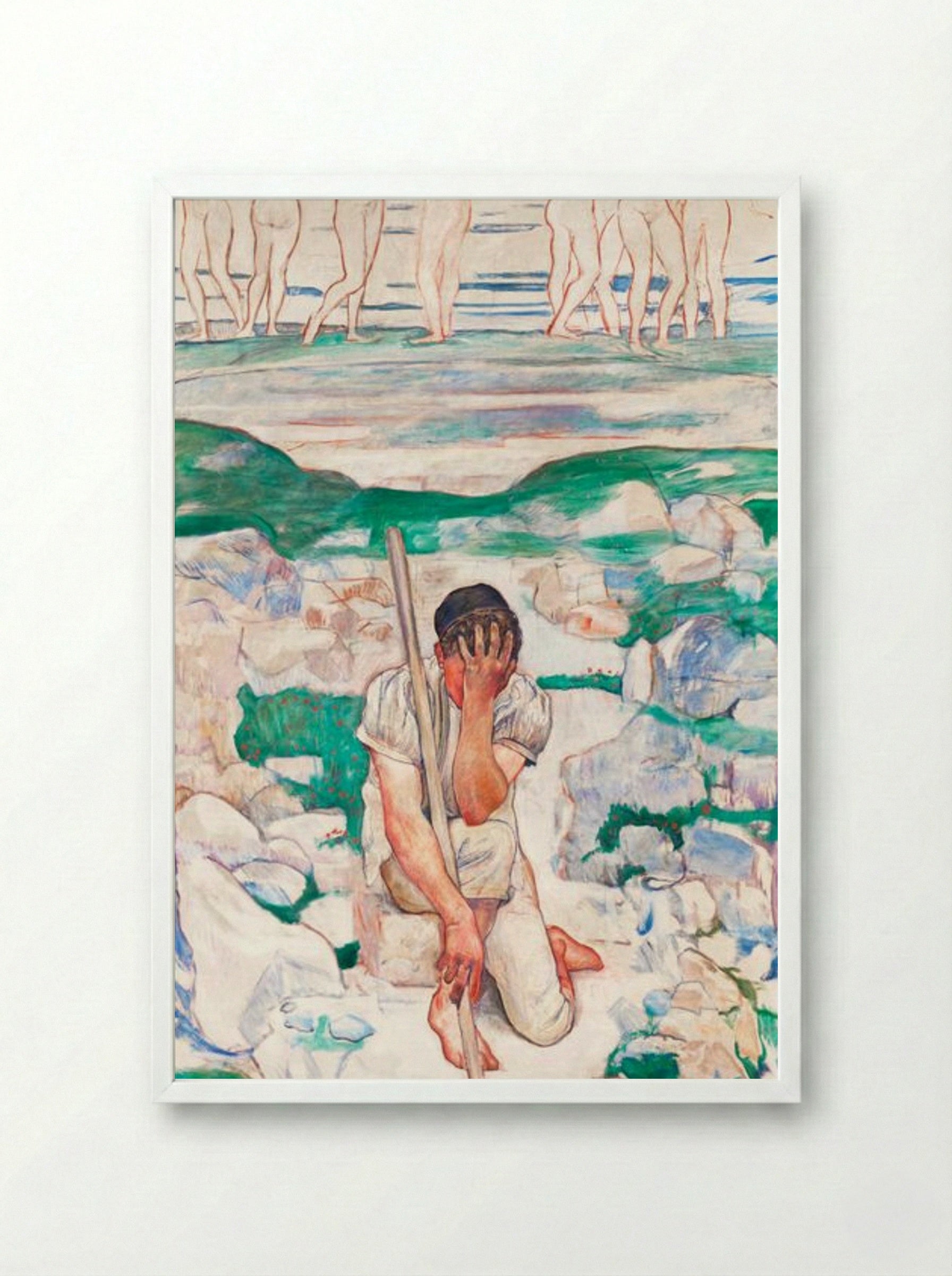 The Dream of the Shepherd - Ferdinand Hodler - Framed Print White