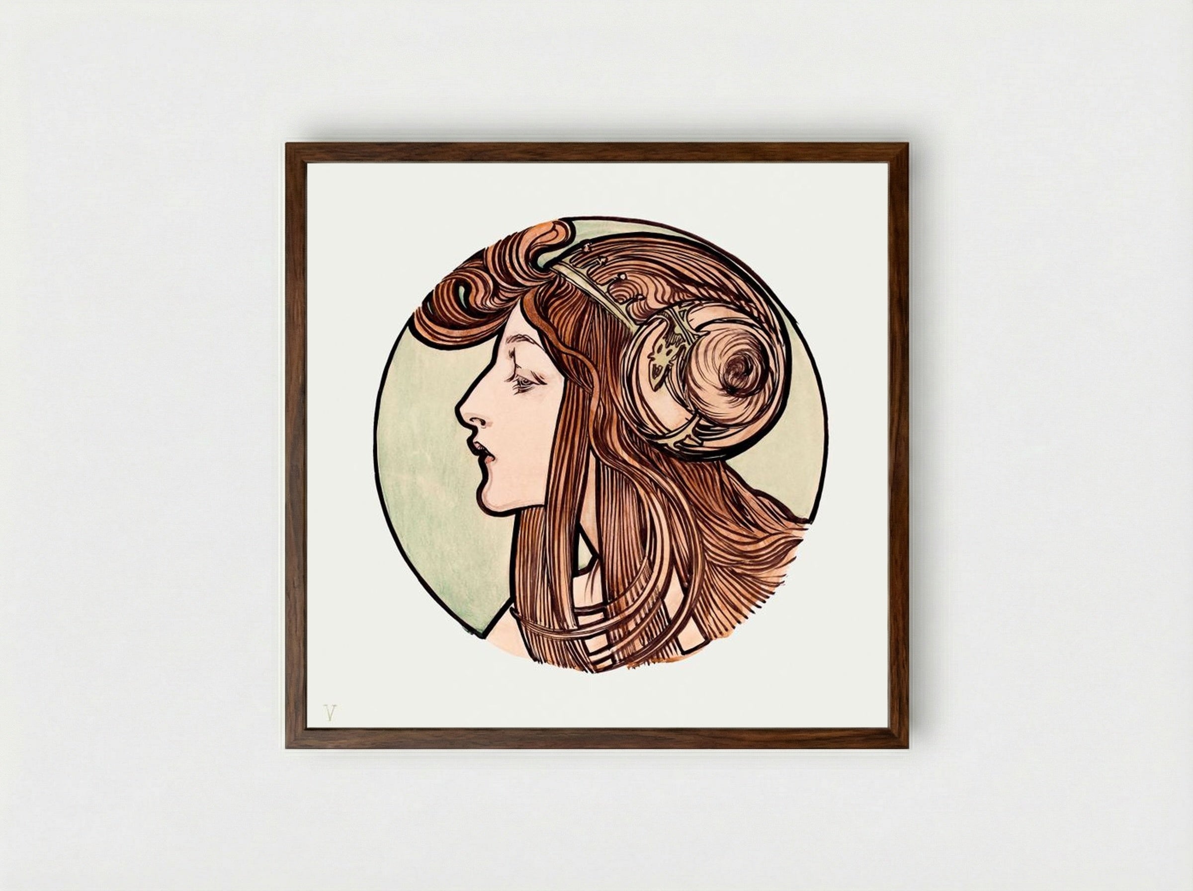 Stained Glass Window Design for Fouquet Boutique - Alphonse Mucha - Framed Print Dark Wood