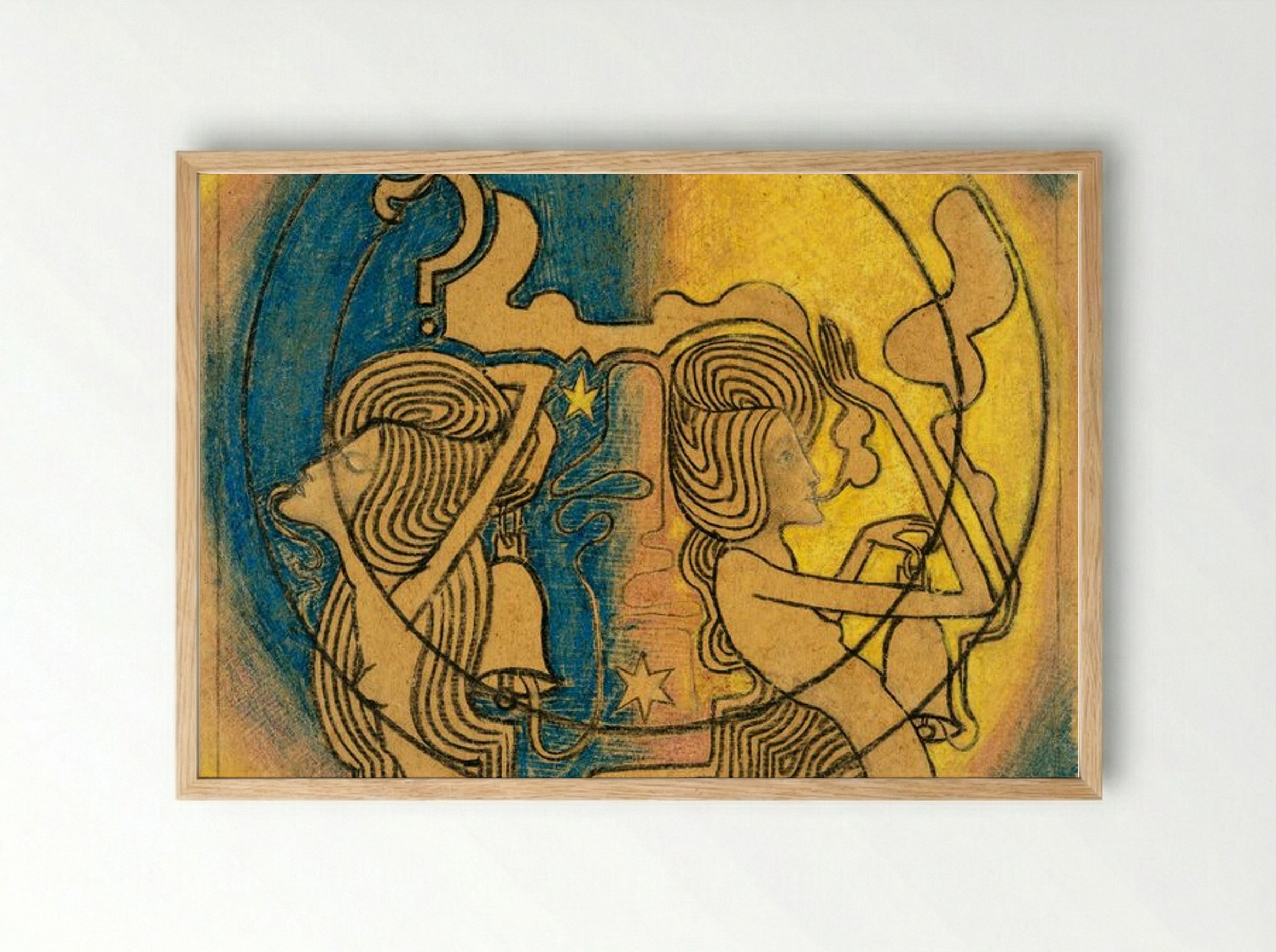 Two Stylized Female Figures with Clock in Hand - Jan Toorop - Framed Print Wood