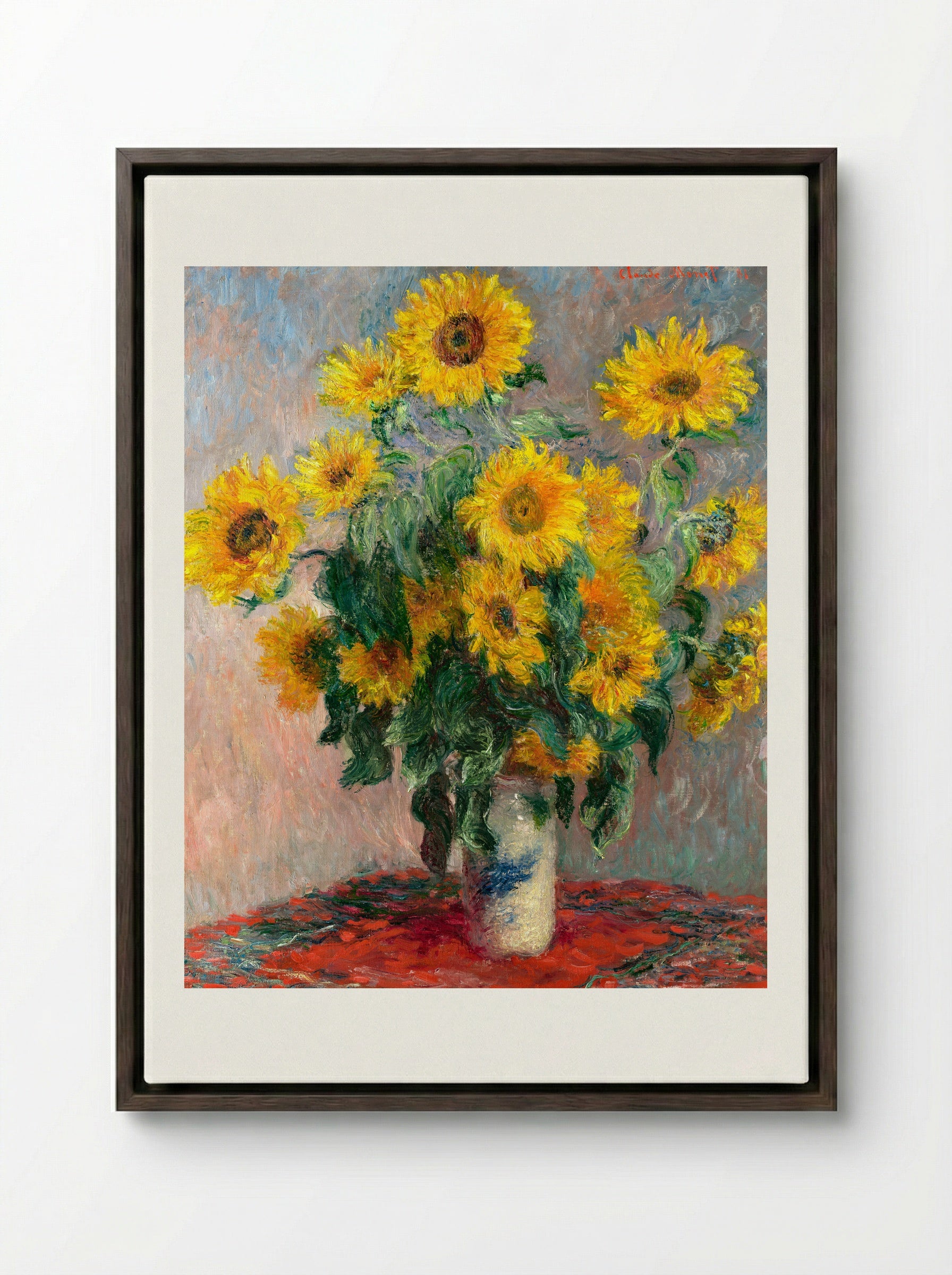Bouquet of Sunflowers - Claude Monet - Framed Canvas Dark Wood