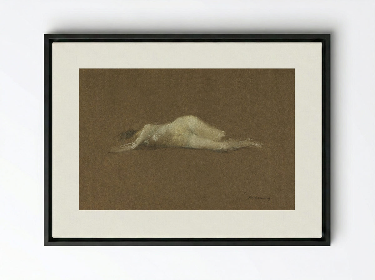 Nude Woman on Her Side - Thomas Wilmer Dewing - Framed Canvas Black