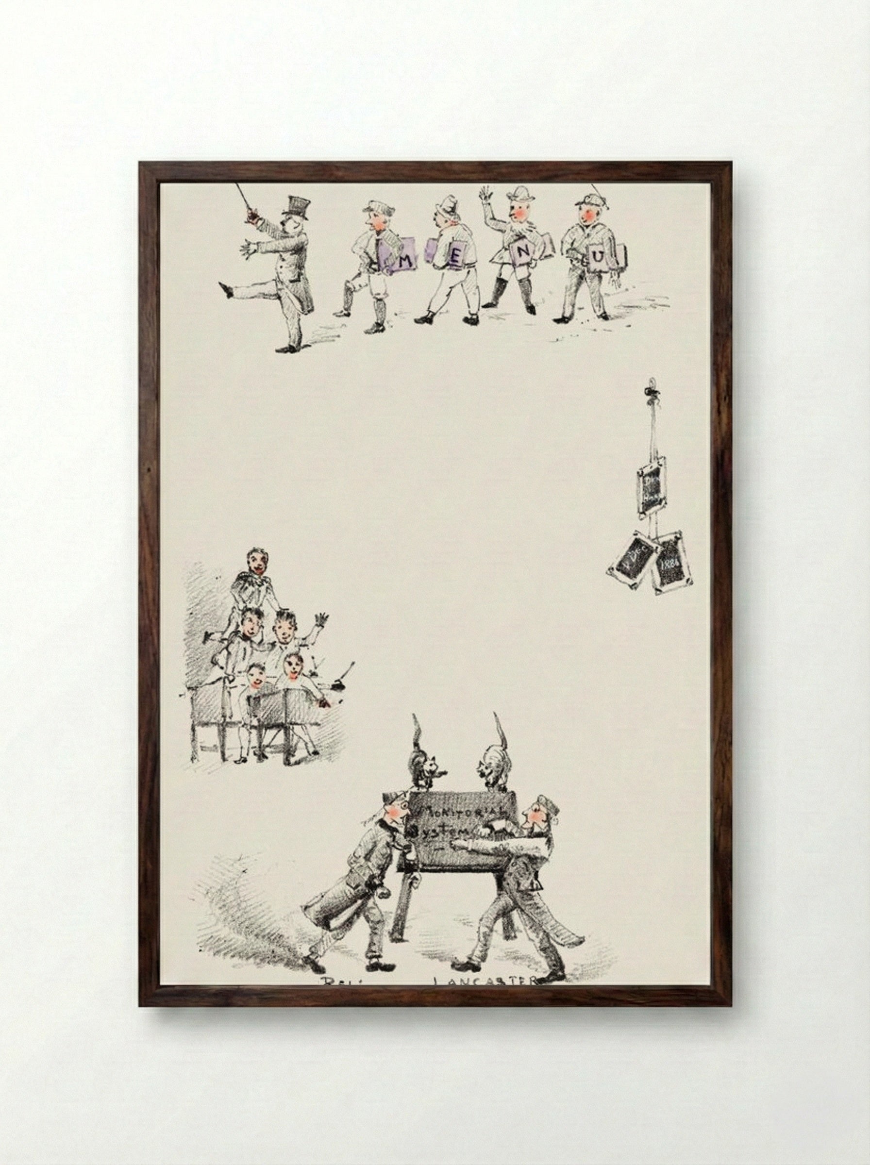 Menu Card with Teachers and Students - Theo van Hoytema - Framed Print Dark Wood