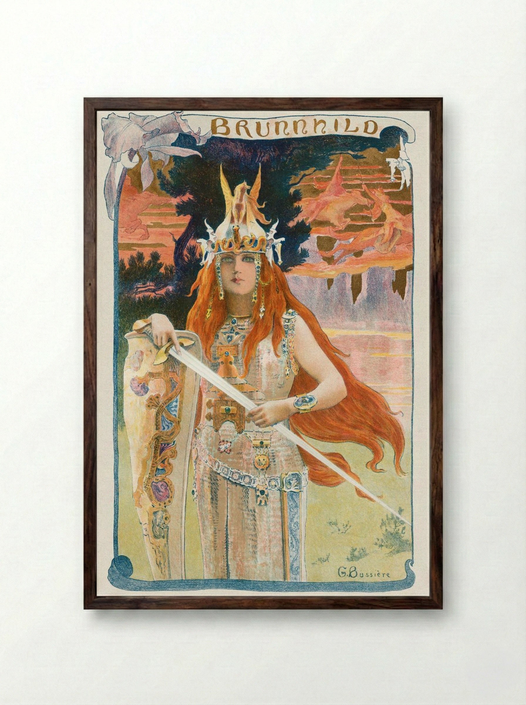 Brunnhild - Gaston Bussière - Framed Print Dark Wood