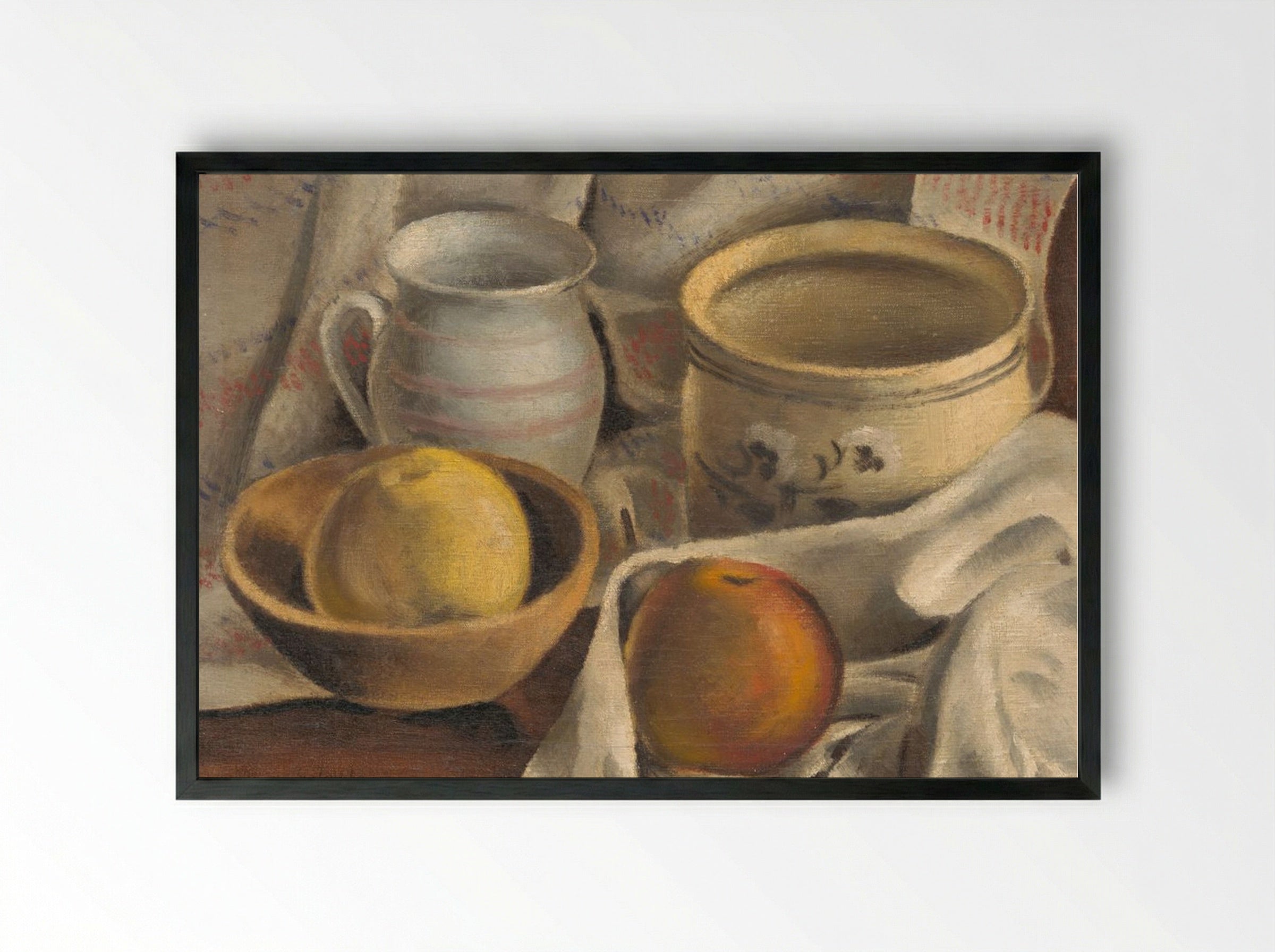 Still Life with Ceramic Pots and Apples - Mikuláš Galanda - Framed Print Black