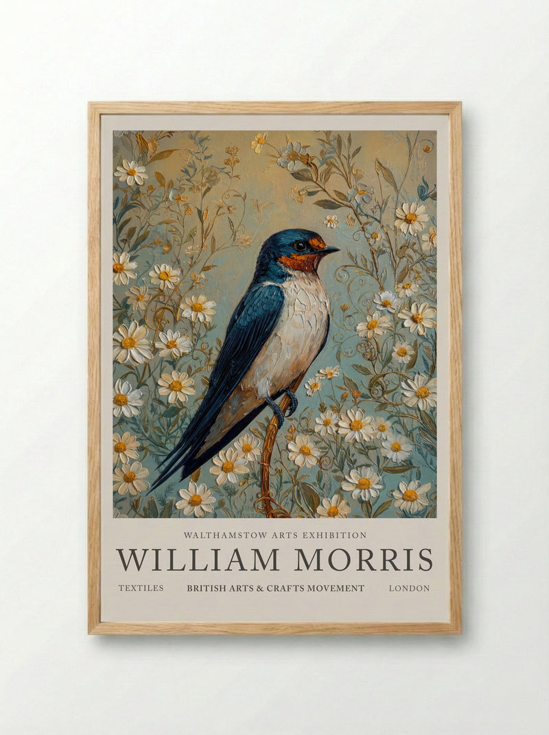 Barn Swallow Symphony - William Morris - Framed Print Wood