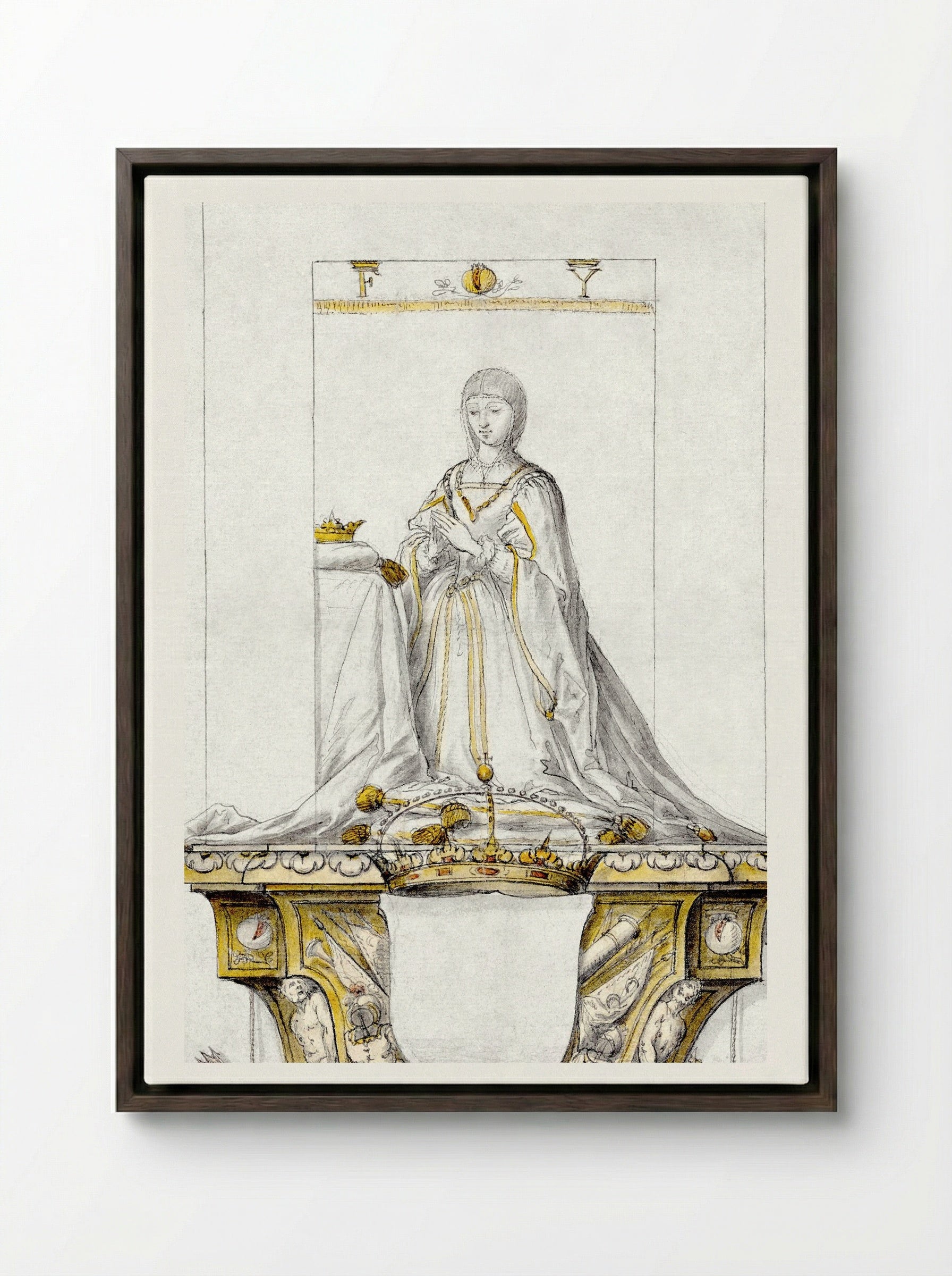 Study for a Statue of Queen Isabella - Pedro Mena y Medrano - Framed Canvas Dark Wood