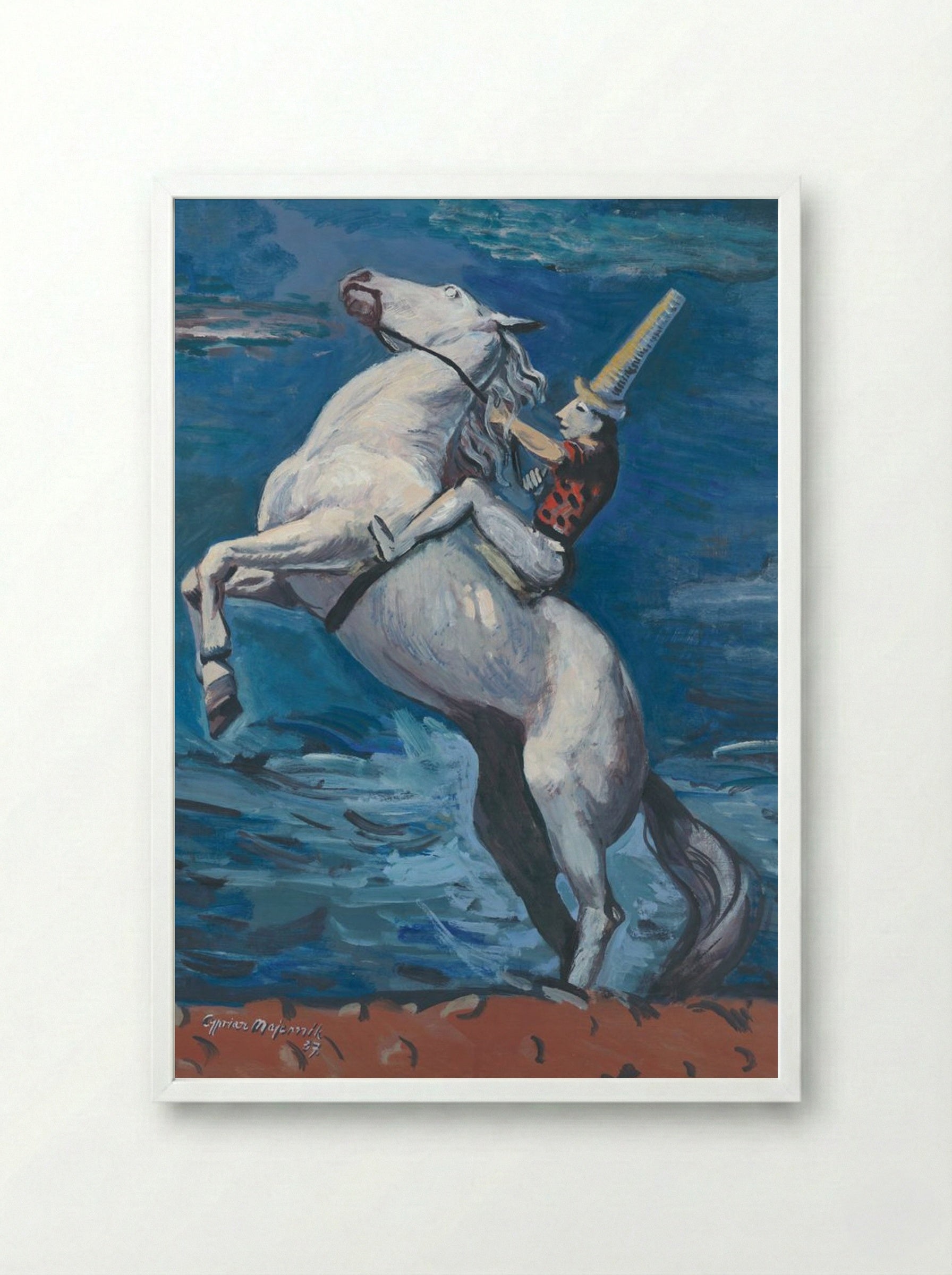 Rider by the Seashore - Cyprián Majerník - Framed Print White