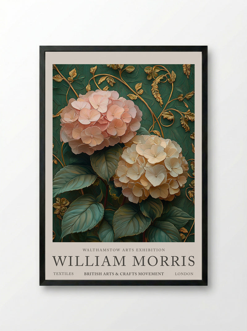 Hydrangea Harmony - William Morris - Framed Print Black
