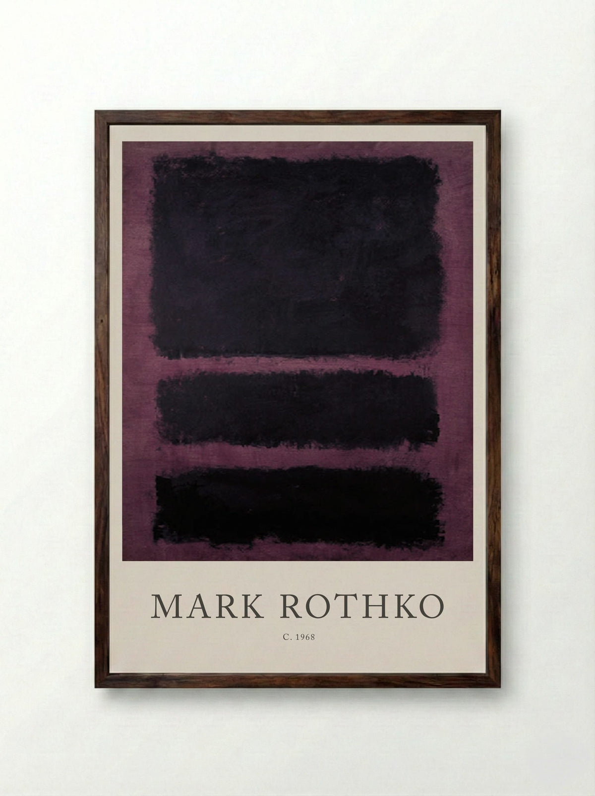 Untitled (Three Black Rectangles on Purple) - Mark Rothko - Framed Print Dark Wood