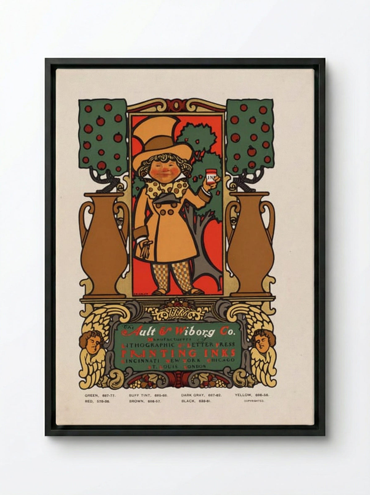 The Ault & Wiborg Co. (Printing Inks Advertisement) - Will H. Bradley - Framed Canvas Black
