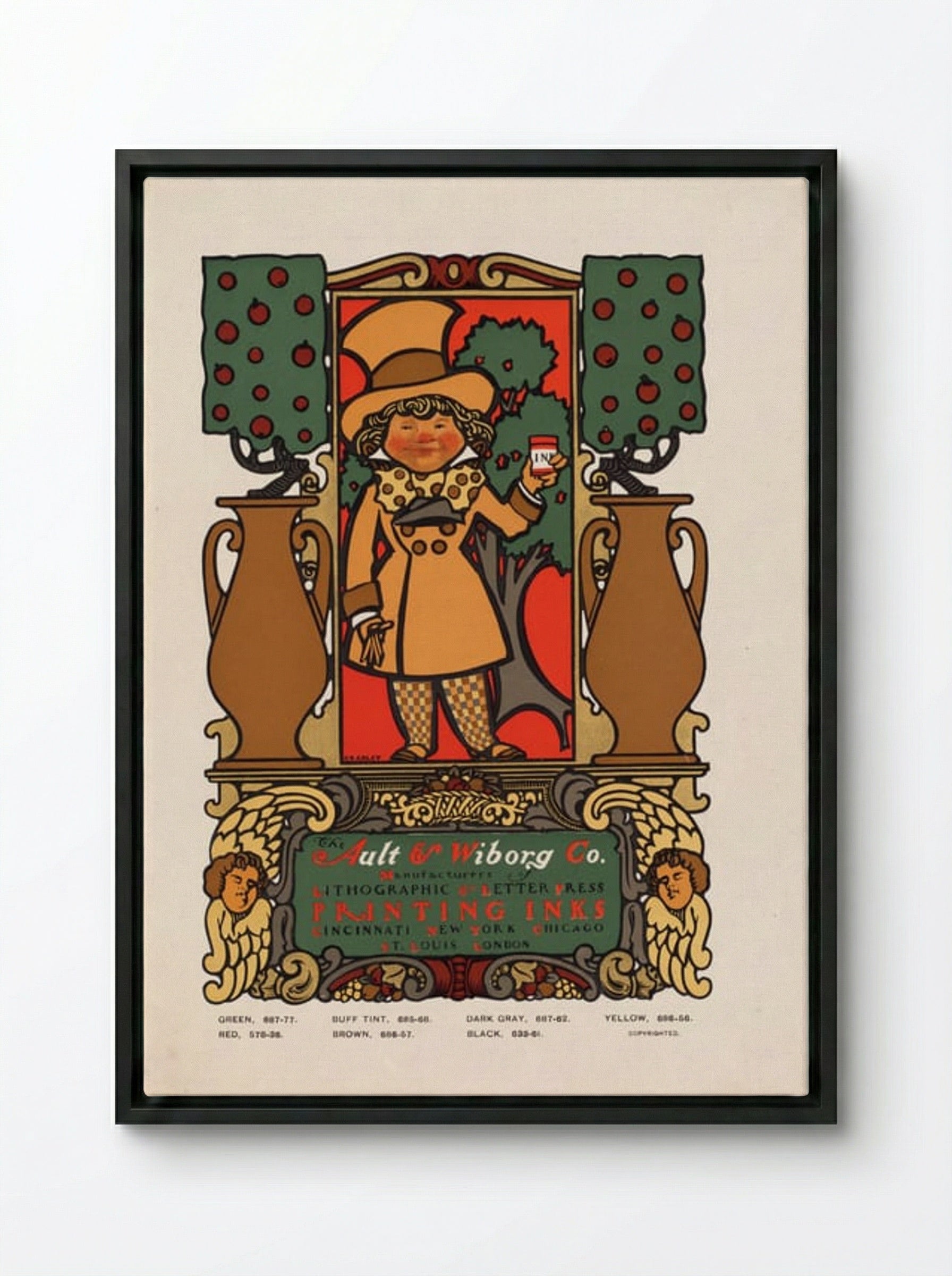 The Ault & Wiborg Co. (Printing Inks Advertisement) - Will H. Bradley - Framed Canvas Black