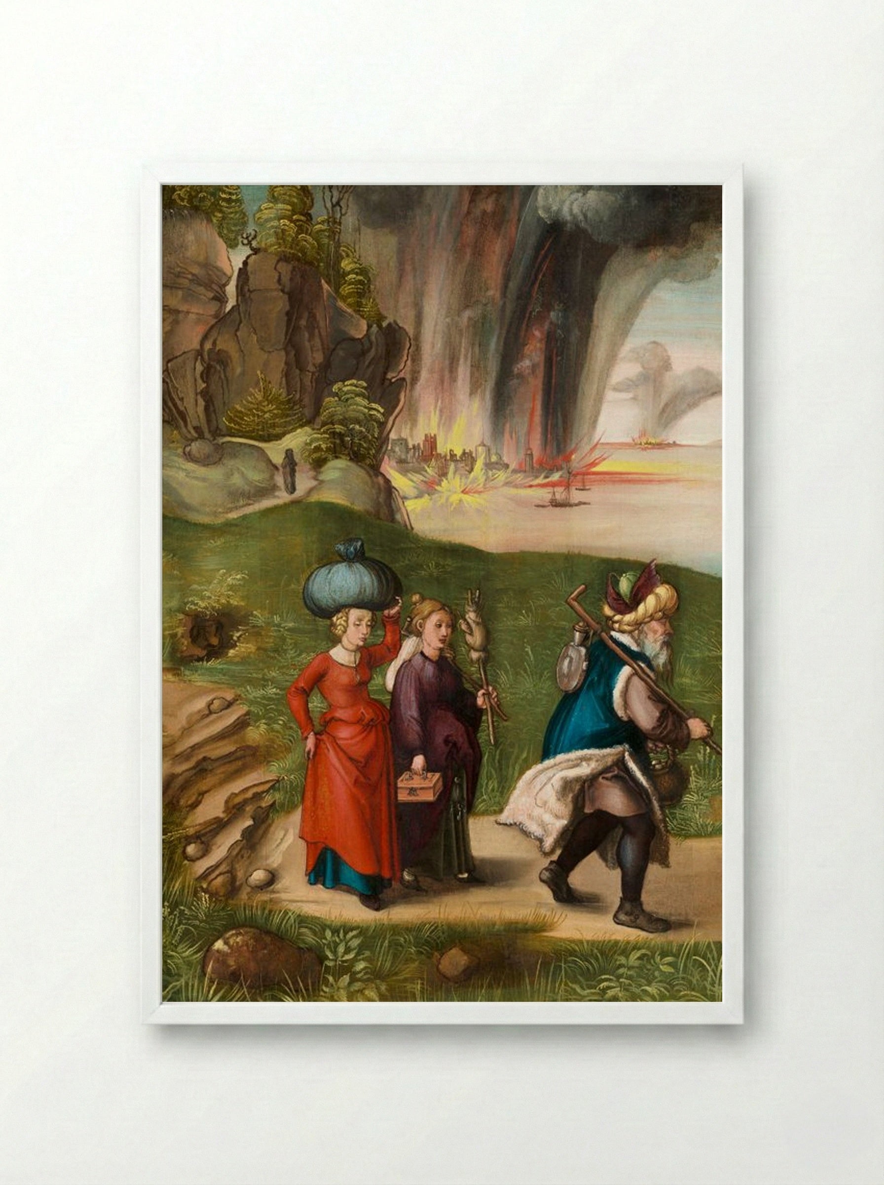 The Destruction of Sodom (Reverse of Madonna and Child) - Albrecht Dürer - Framed Print White