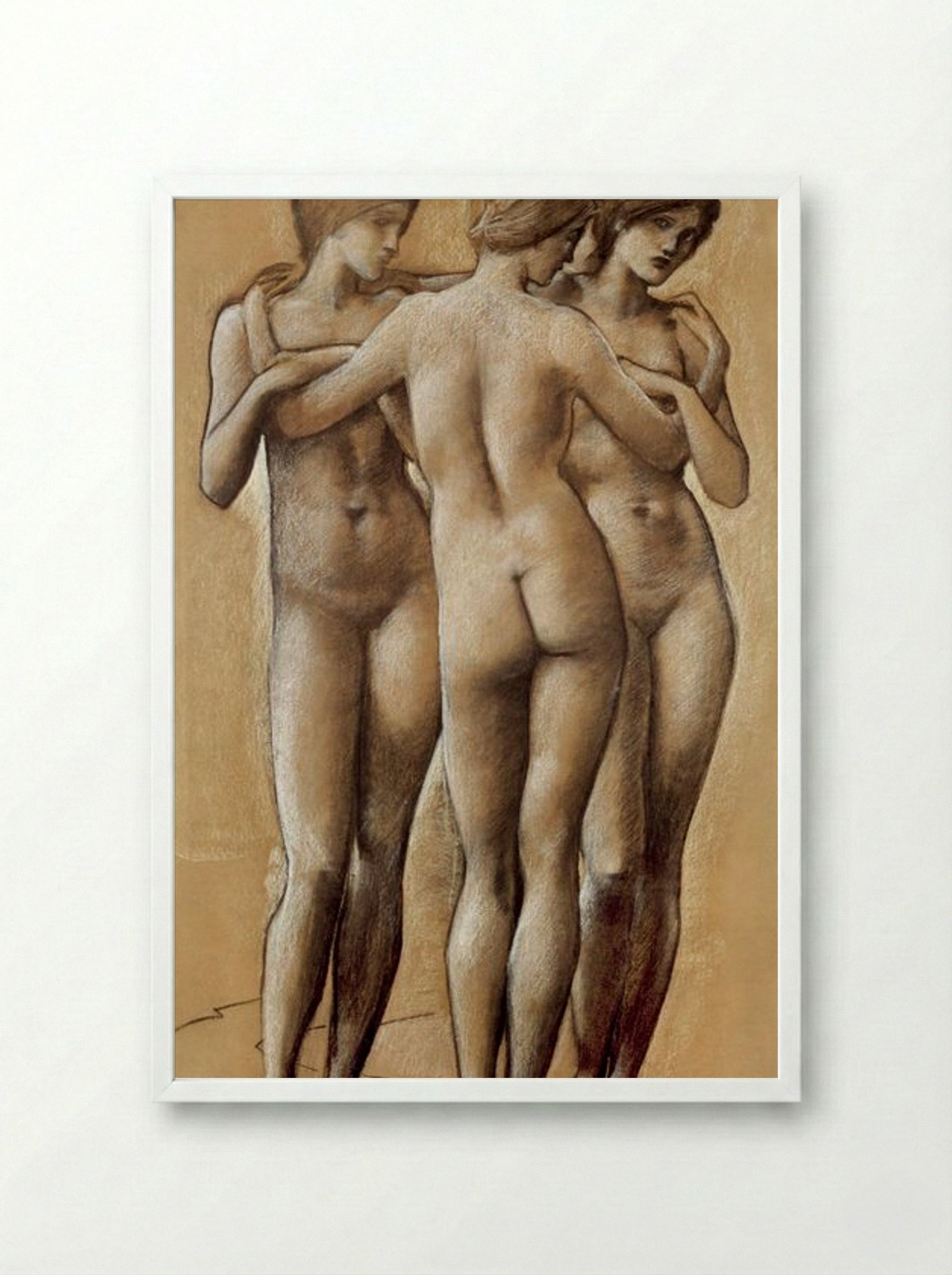 Study of the Three Graces - Edward Burne-Jones - Framed Print White
