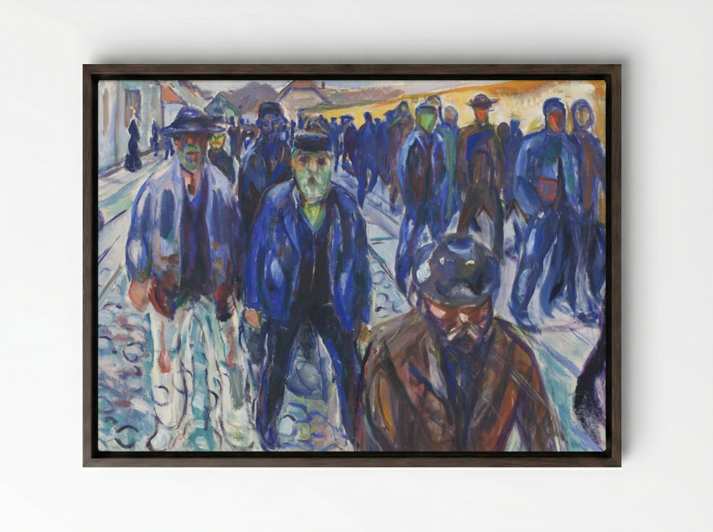 Workers on Their Way Home - Edvard Munch - Framed Canvas Dark Wood
