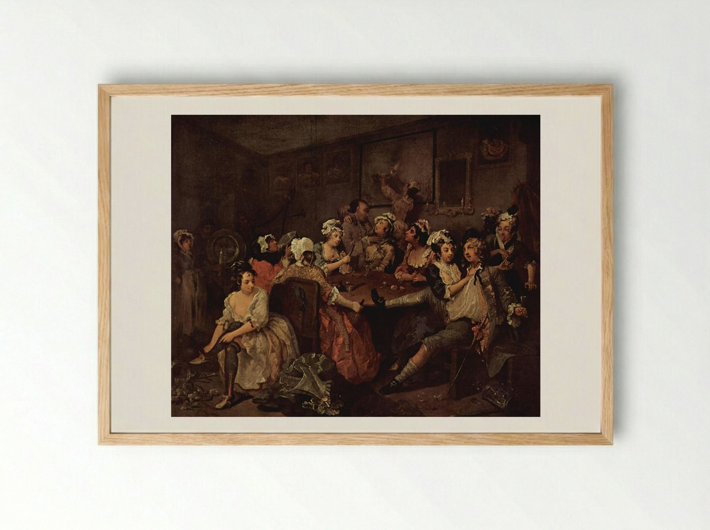 A Midnight Modern Conversation - William Hogarth - Framed Print Wood