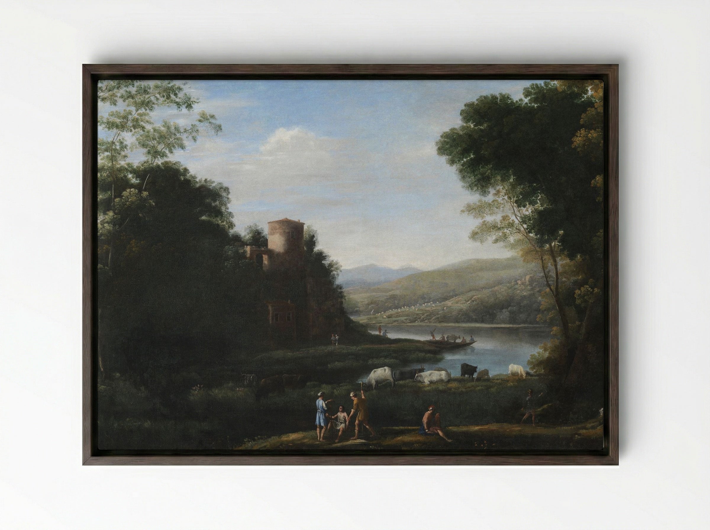 Pastoral Landscape with the Ponte Molle - Claude Lorrain - Framed Canvas Dark Wood