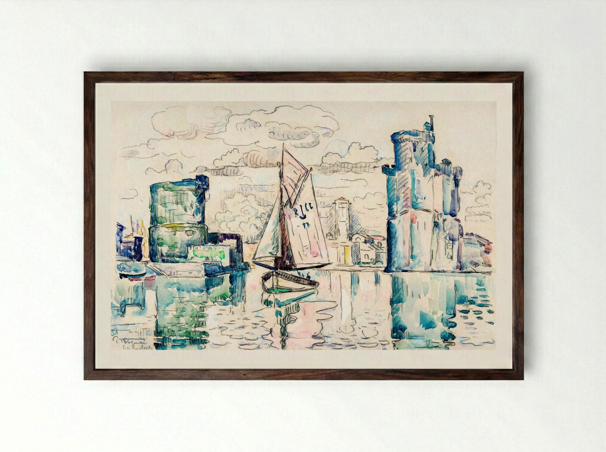 Entrance to the Harbour of La Rochelle - Paul Signac - Framed Print Dark Wood