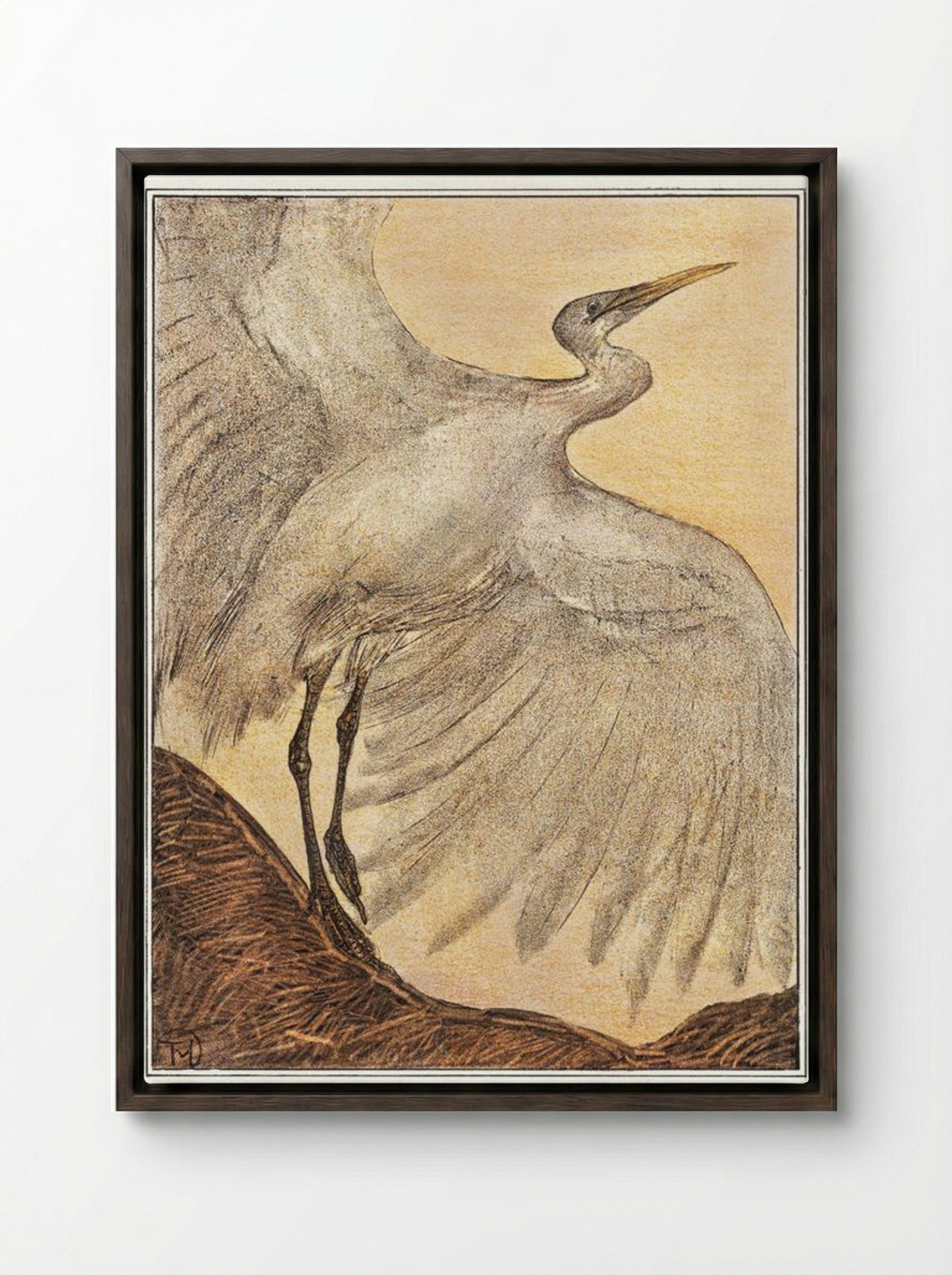 Zilverreiger (Heron) - Theo van Hoytema - Framed Canvas Dark Wood