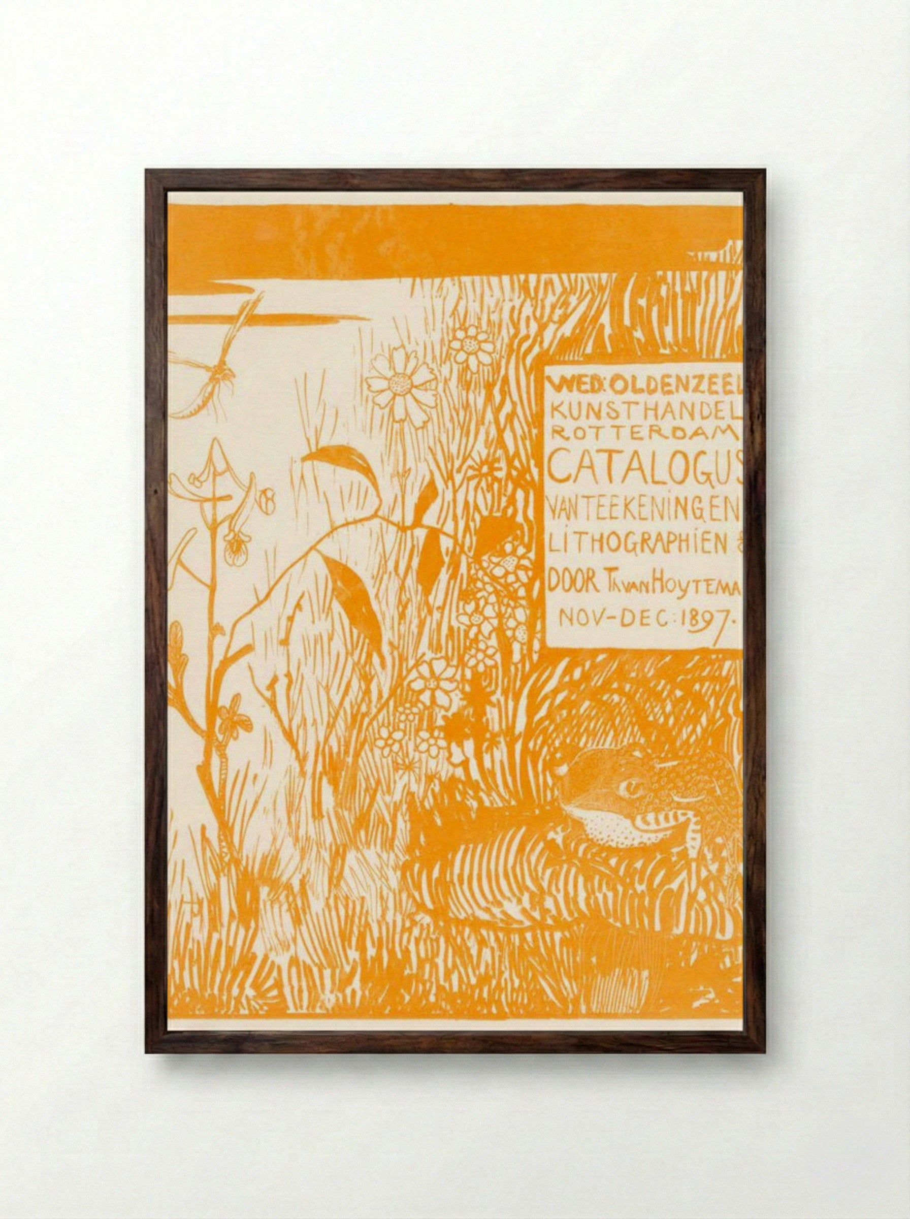 Catalogus Omslag met Pad en Libelle (Catalogue Cover with Frog and Dragonfly) - Theo van Hoytema - Framed Print Dark Wood