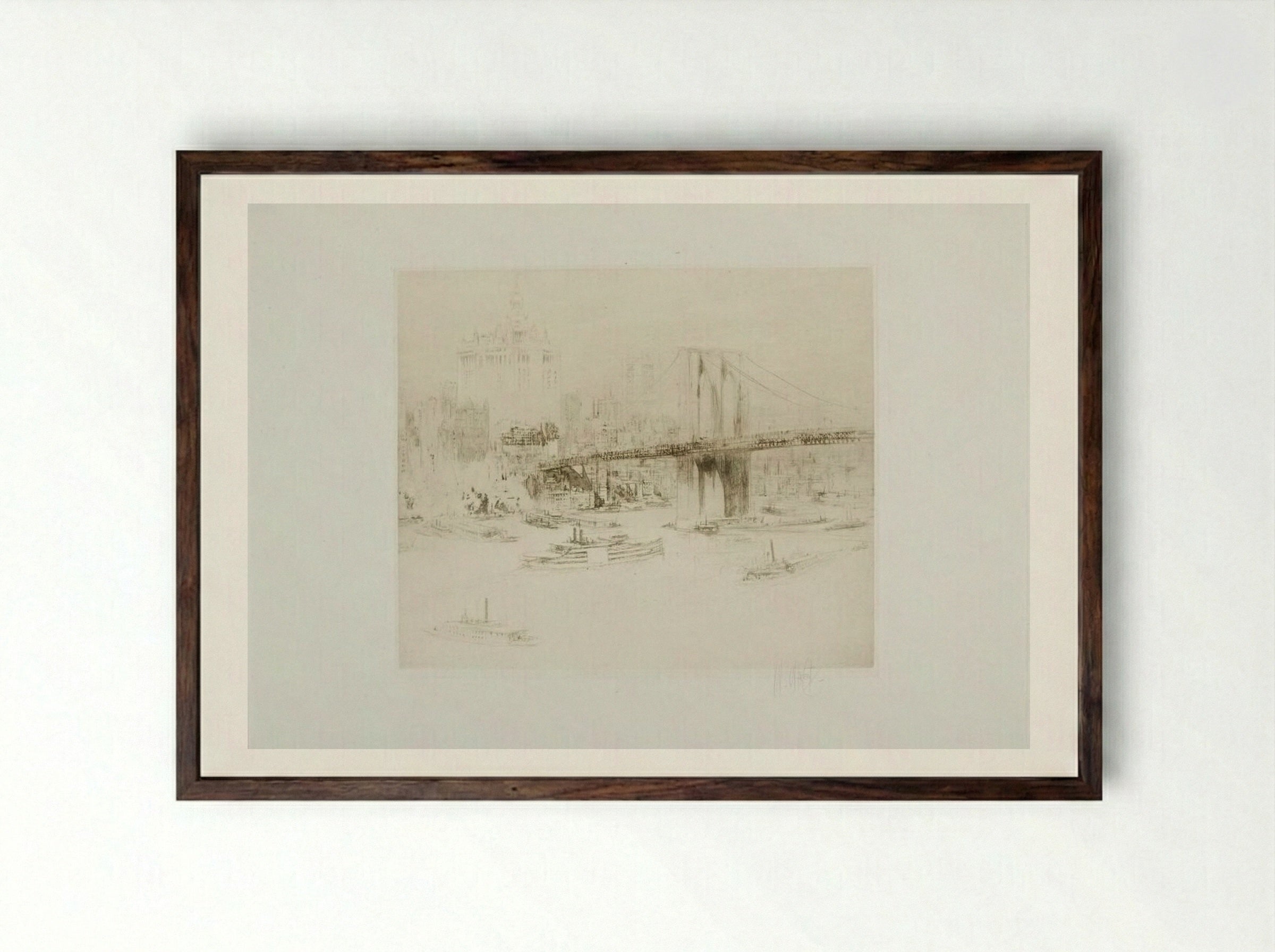 Brooklyn Bridge - William Walcot - Framed Print Dark Wood