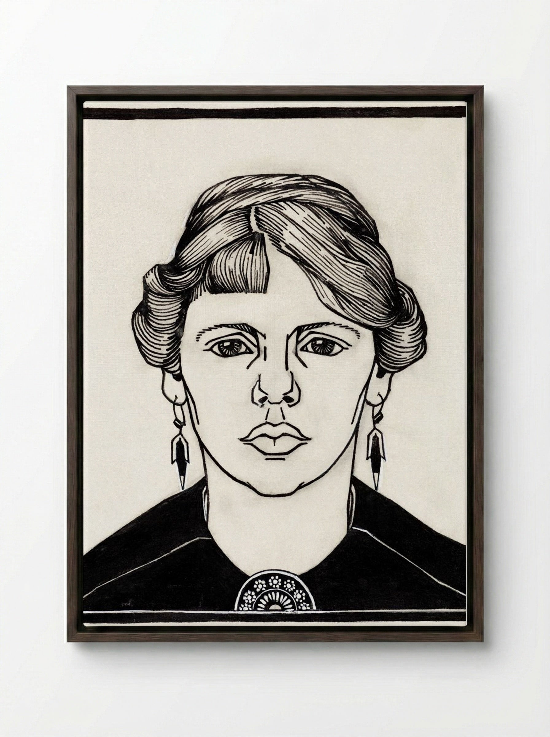 Portrait of a Woman - Julie de Graag - Framed Canvas Dark Wood