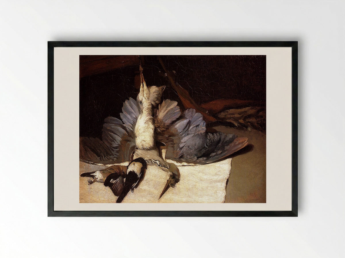 Still Life with Heron and Other Birds - Jean-Baptiste Oudry - Framed Print Black