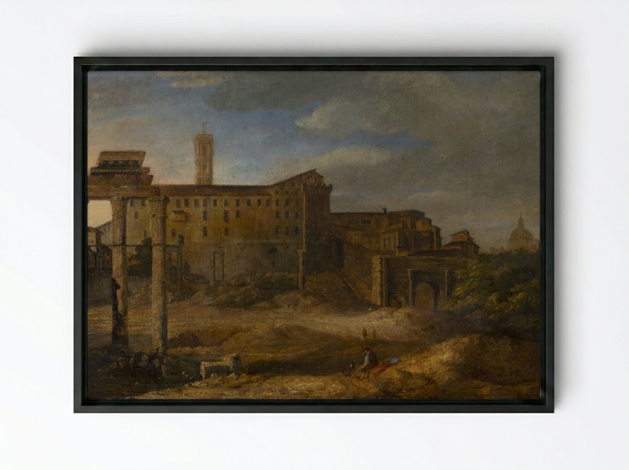 Roman Ruins with Figures - Giovanni Paolo Panini - Framed Canvas Black