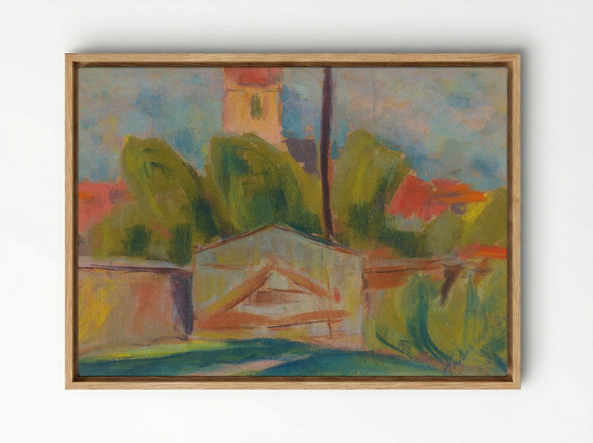Village with a Church - Zolo Palugyay - Framed Canvas Wood