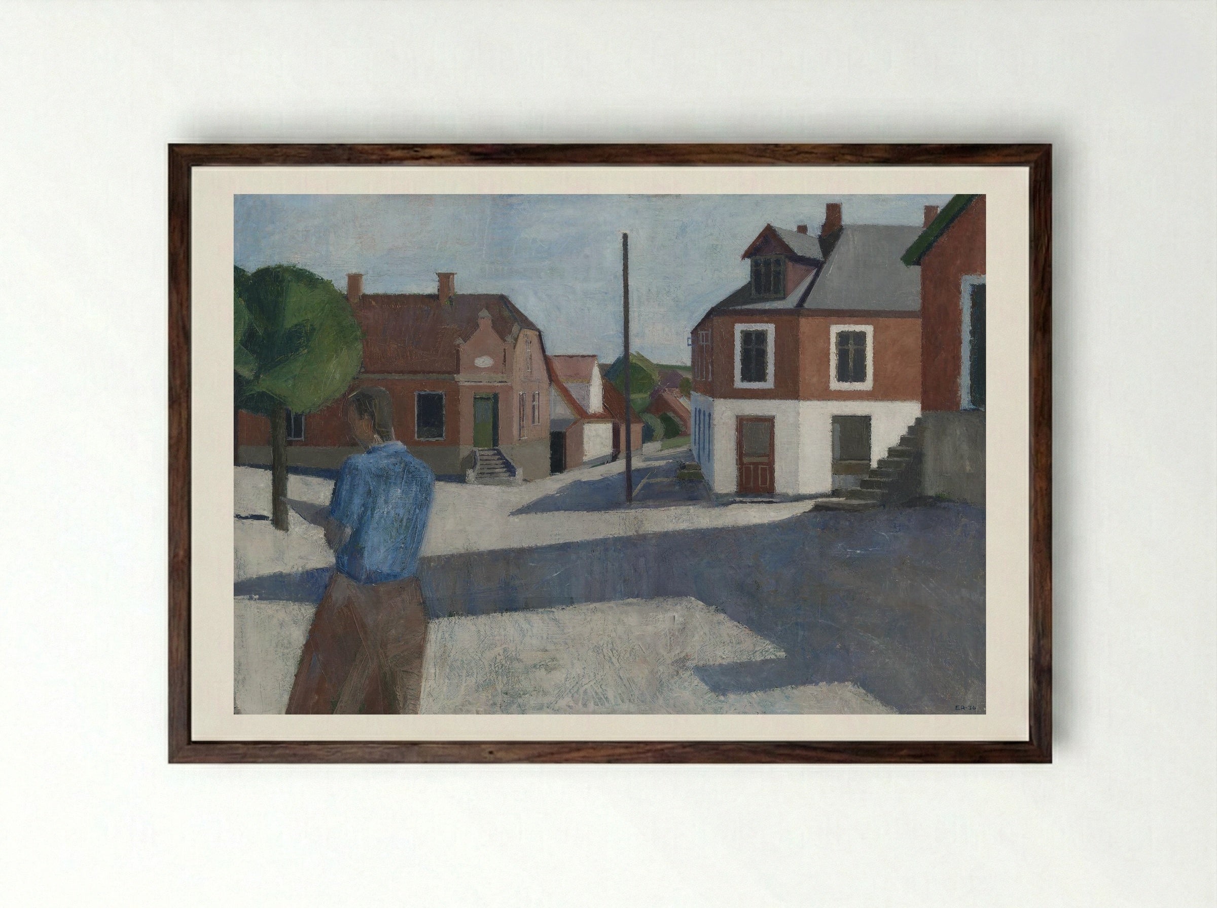Street Scene with Figure - Erik Raadal - Framed Print Dark Wood