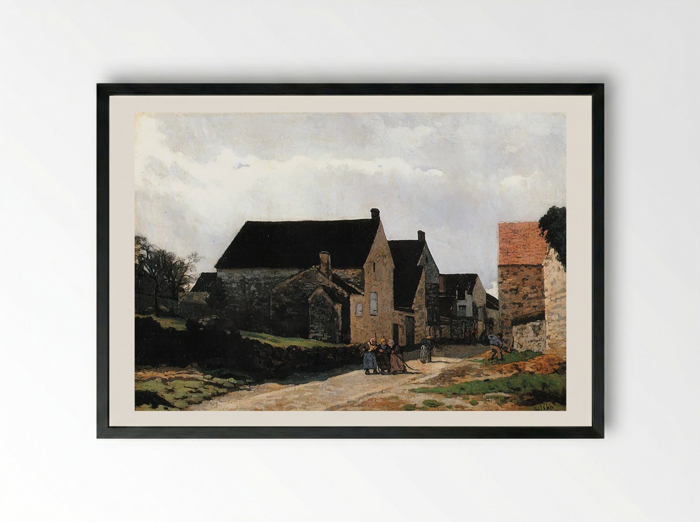 Street of Marlotte (also known as Women Going to the Woods) - Ludovic Piette - Framed Print Black