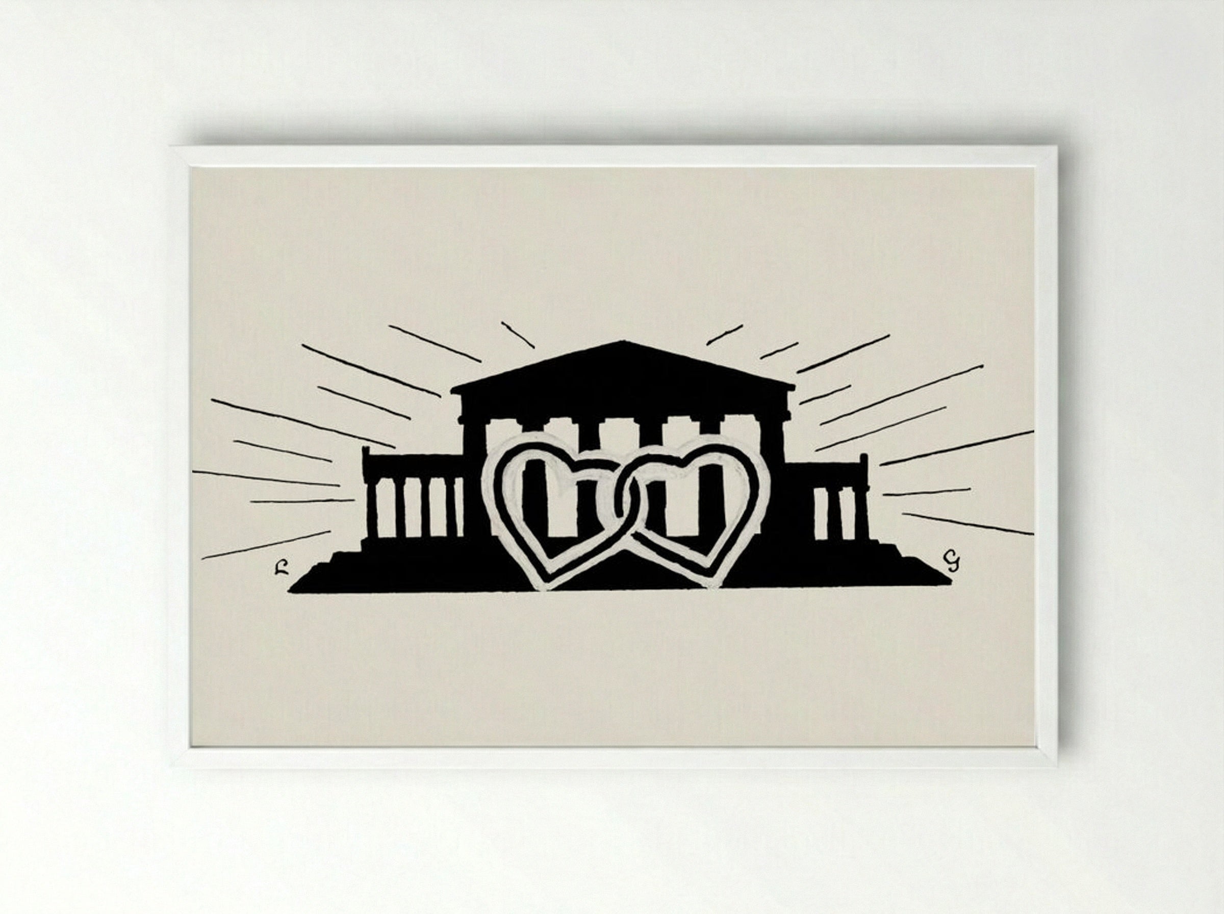 Temple with Two Hearts - Leo Gestel - Framed Print White