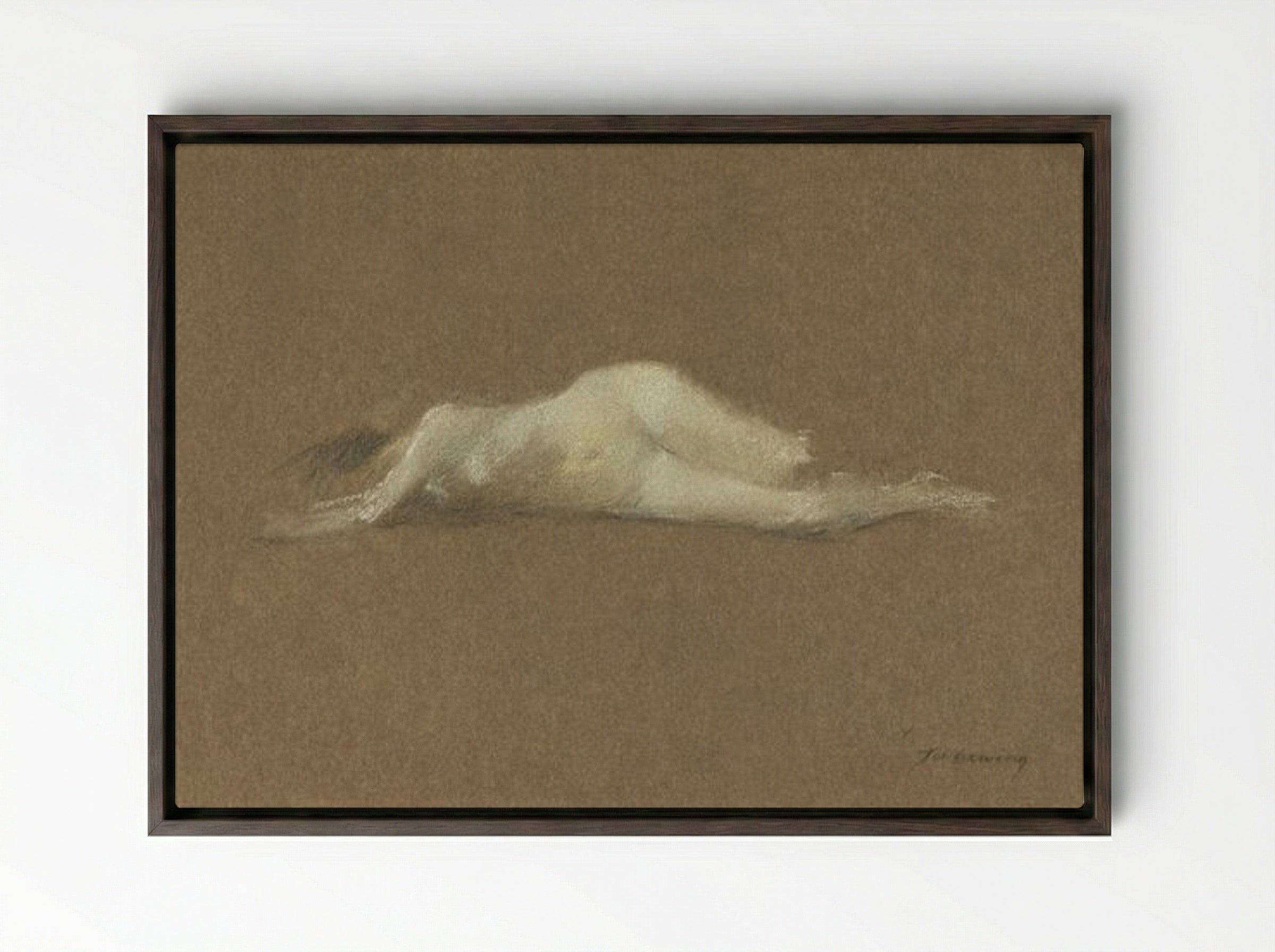 Nude Woman on Her Side - Thomas Wilmer Dewing - Framed Canvas Dark Wood