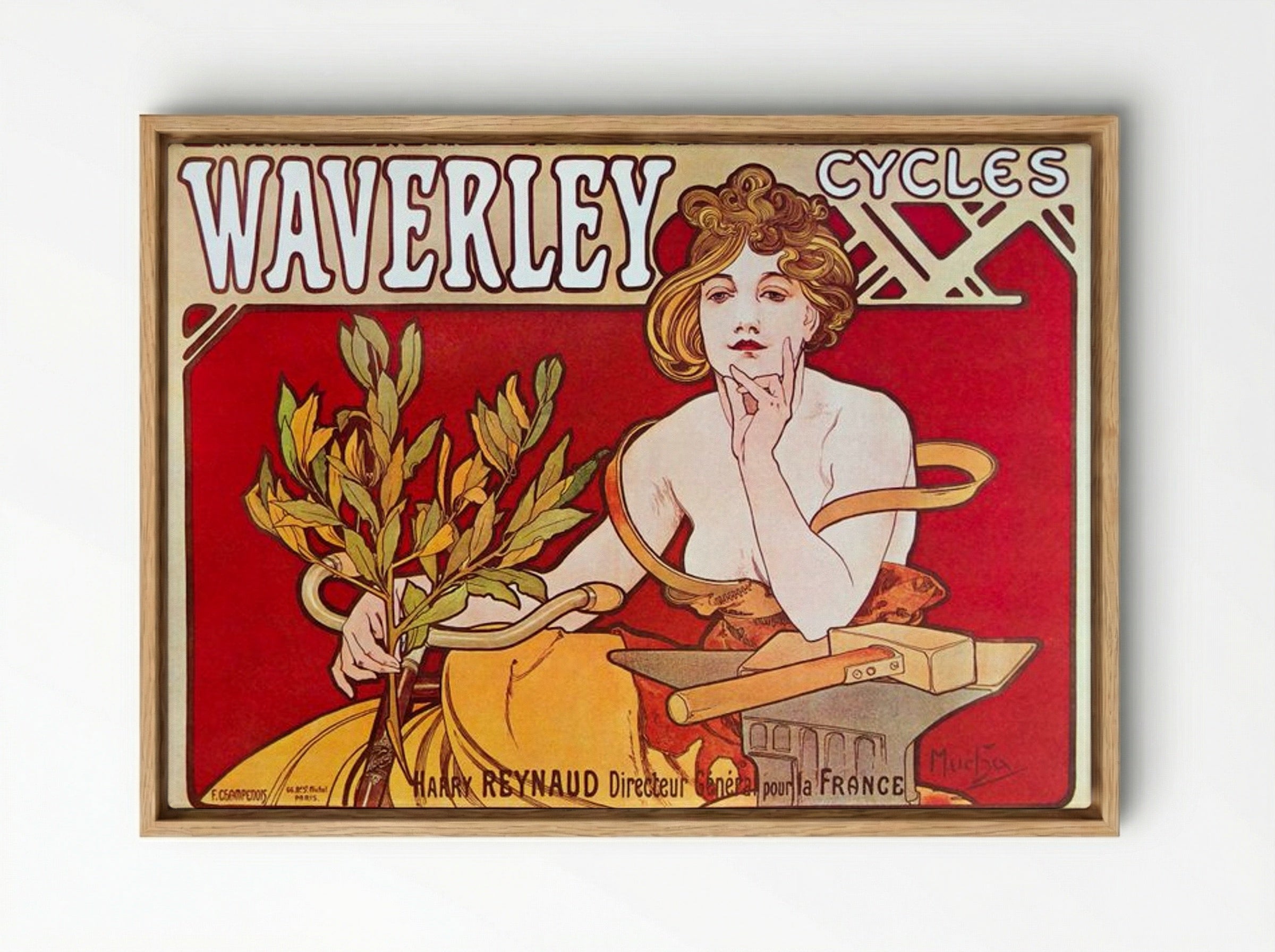 Cycles Waverley, Paris - Alphonse Mucha - Framed Canvas Wood