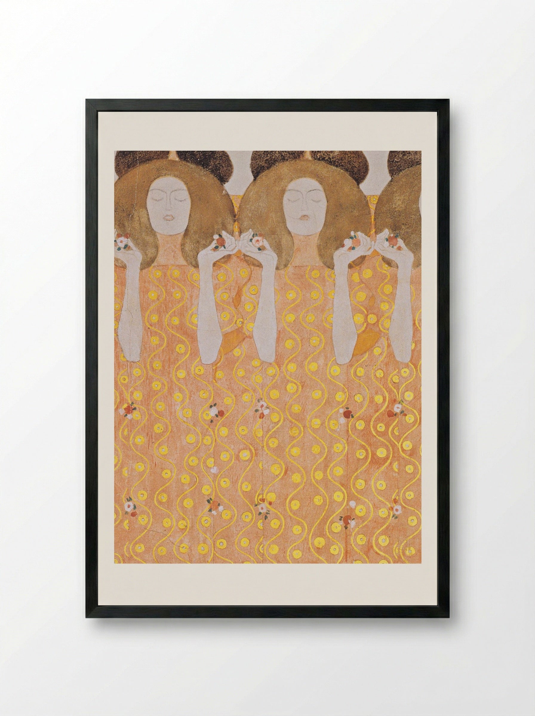 Detail from Beethoven Frieze: The Yearning for Happiness of Mankind - Gustav Klimt - Framed Print Black