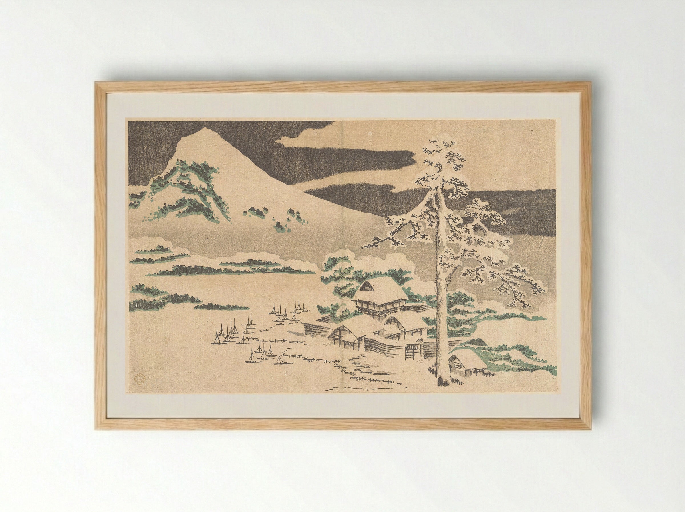 Seaside Village in Winter, from Hokusai’s Album of Realistic Pictures (Hokusai shashin gafu) - Katsushika Hokusai - Framed Print Wood