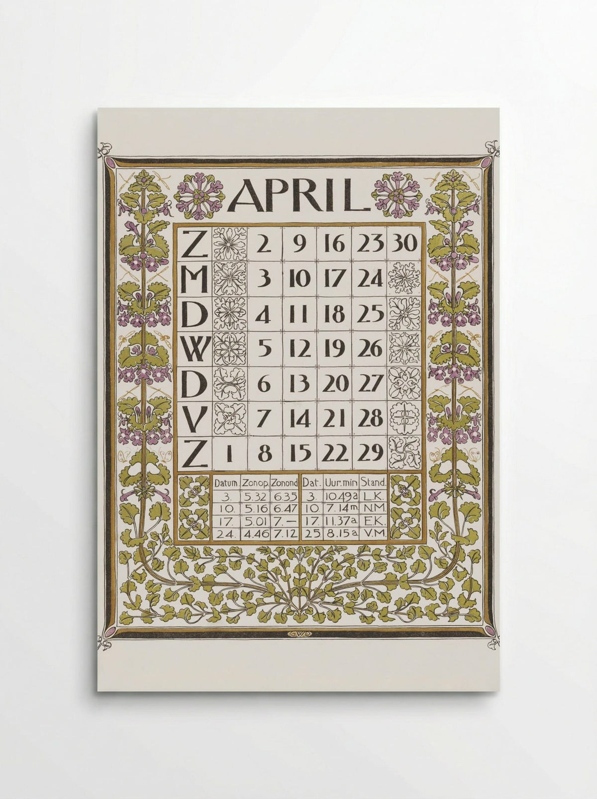 Calendar for April 1899 - Gerrit Willem Dijsselhof - Poster