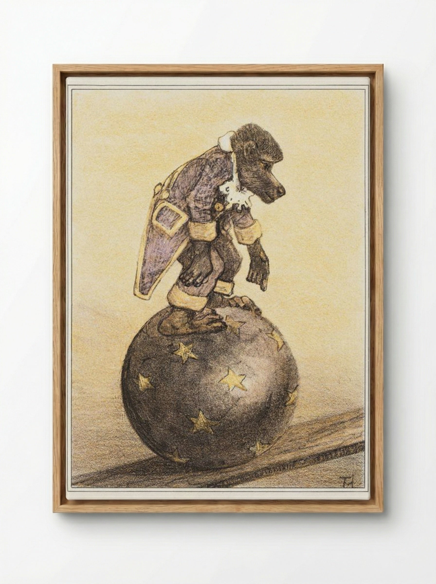 Aap op bal (Monkey on a Ball) - Theo van Hoytema - Framed Canvas Wood