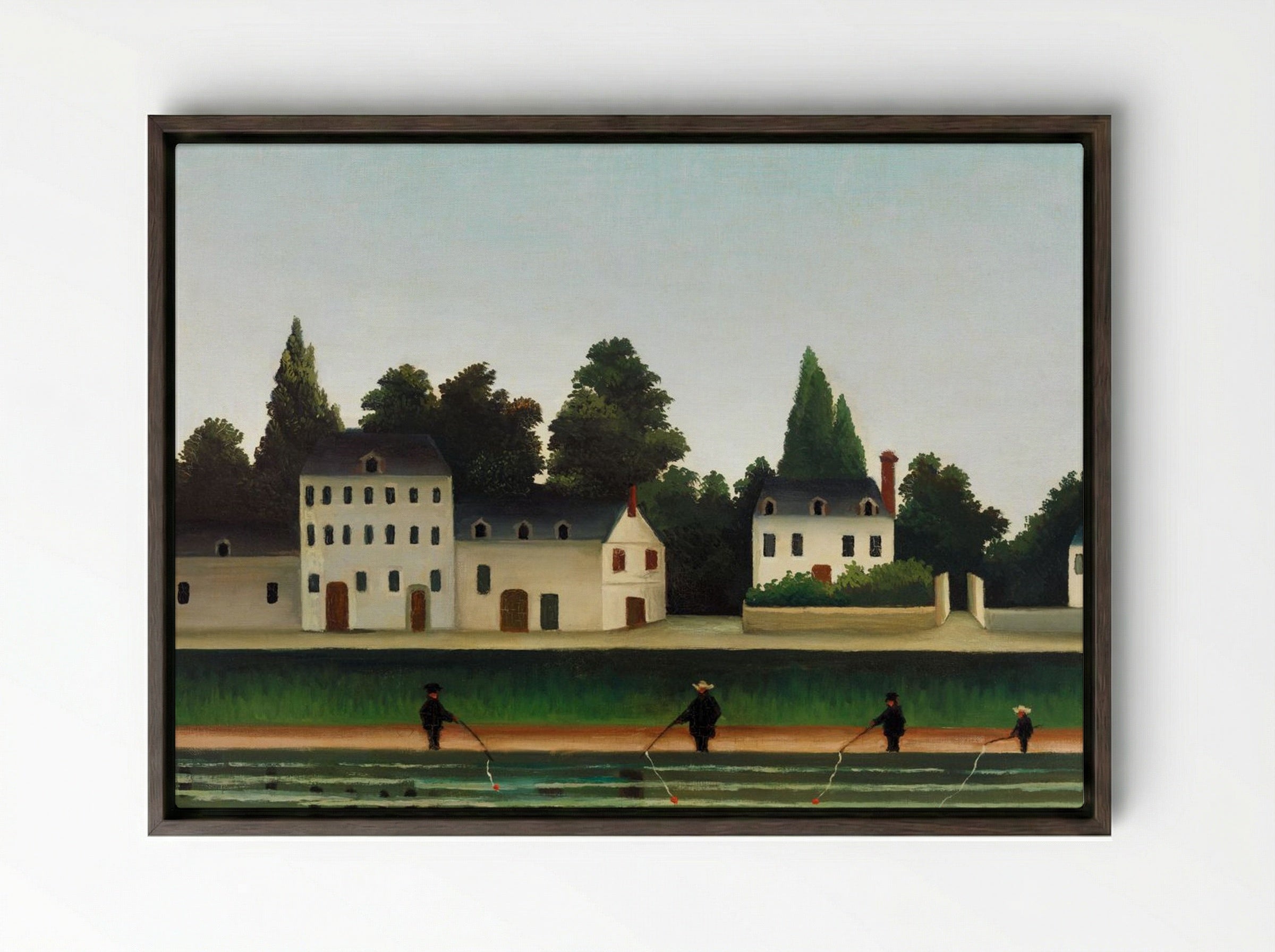 Landscape and Four Fishermen - Henri Rousseau - Framed Canvas Dark Wood