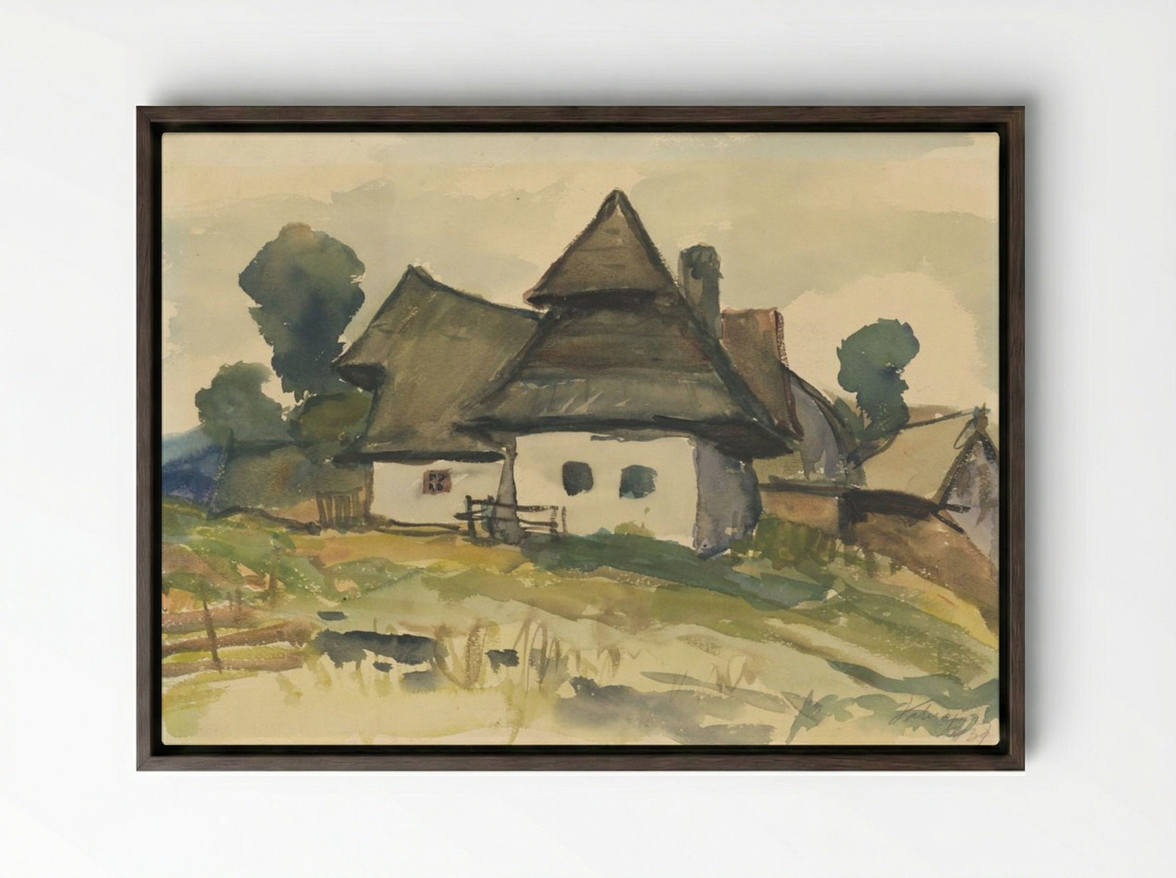 Village Motif - Zolo Palugyay - Framed Canvas Dark Wood