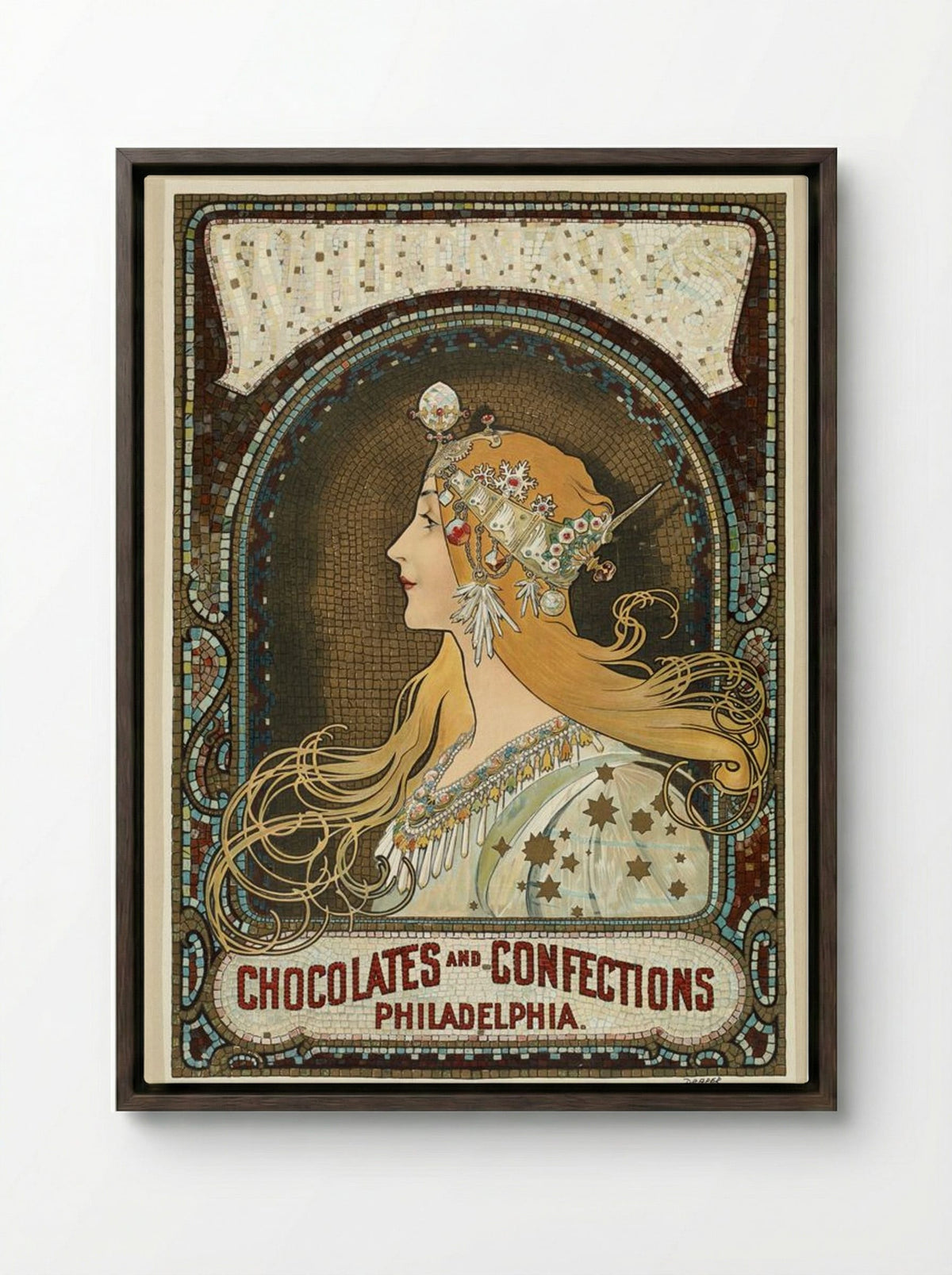 Zodiac - Alphonse Mucha - Framed Canvas Dark Wood