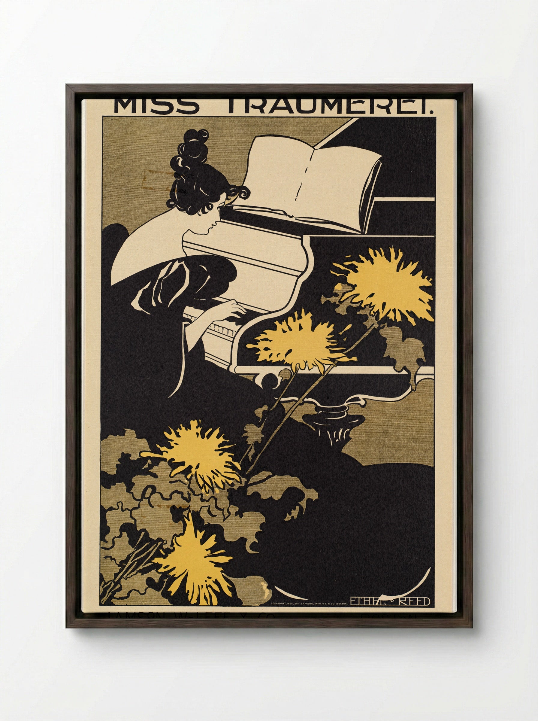 Miss Traumerei (Poster for Albert Morris Bagby's Novel) - Ethel Reed - Framed Canvas Dark Wood