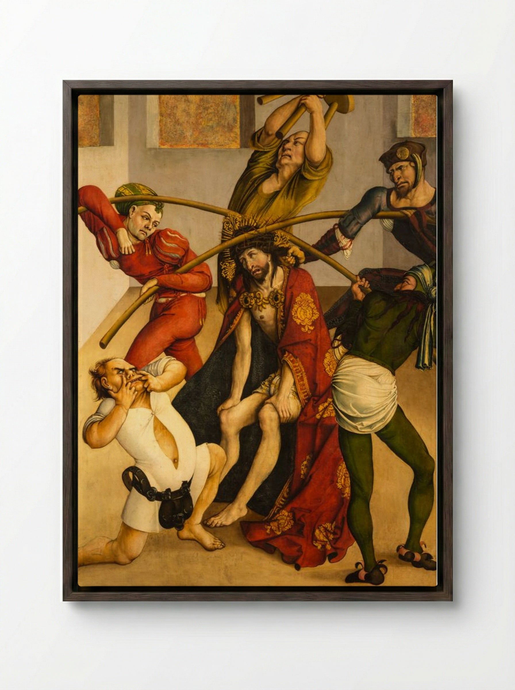 The Mocking of Christ (Melk Altar) - Jörg Breu the Elder - Framed Canvas Dark Wood