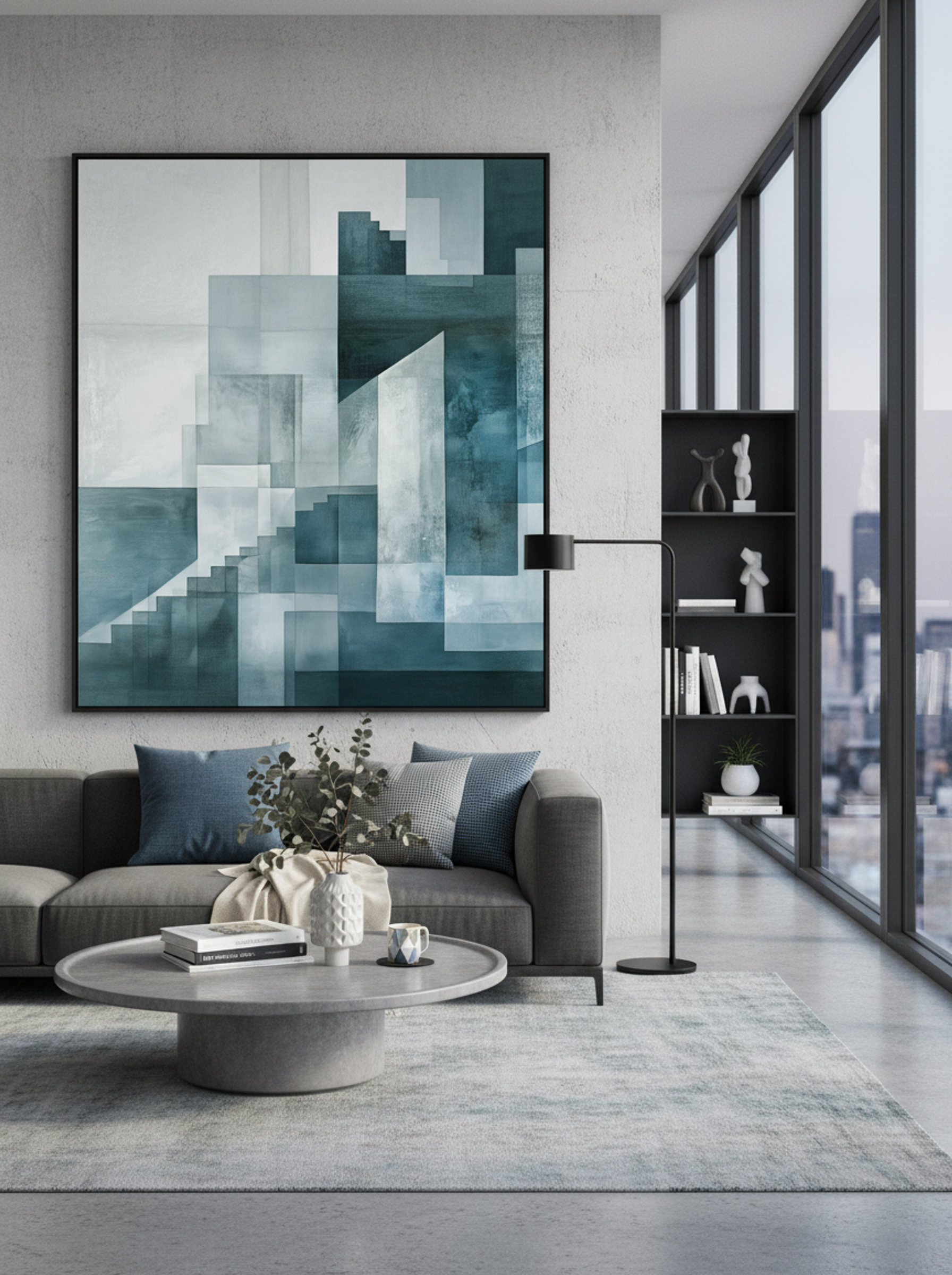 Urban Echo – Abstract Architectural Layers in Slate Blue - Lifestyle